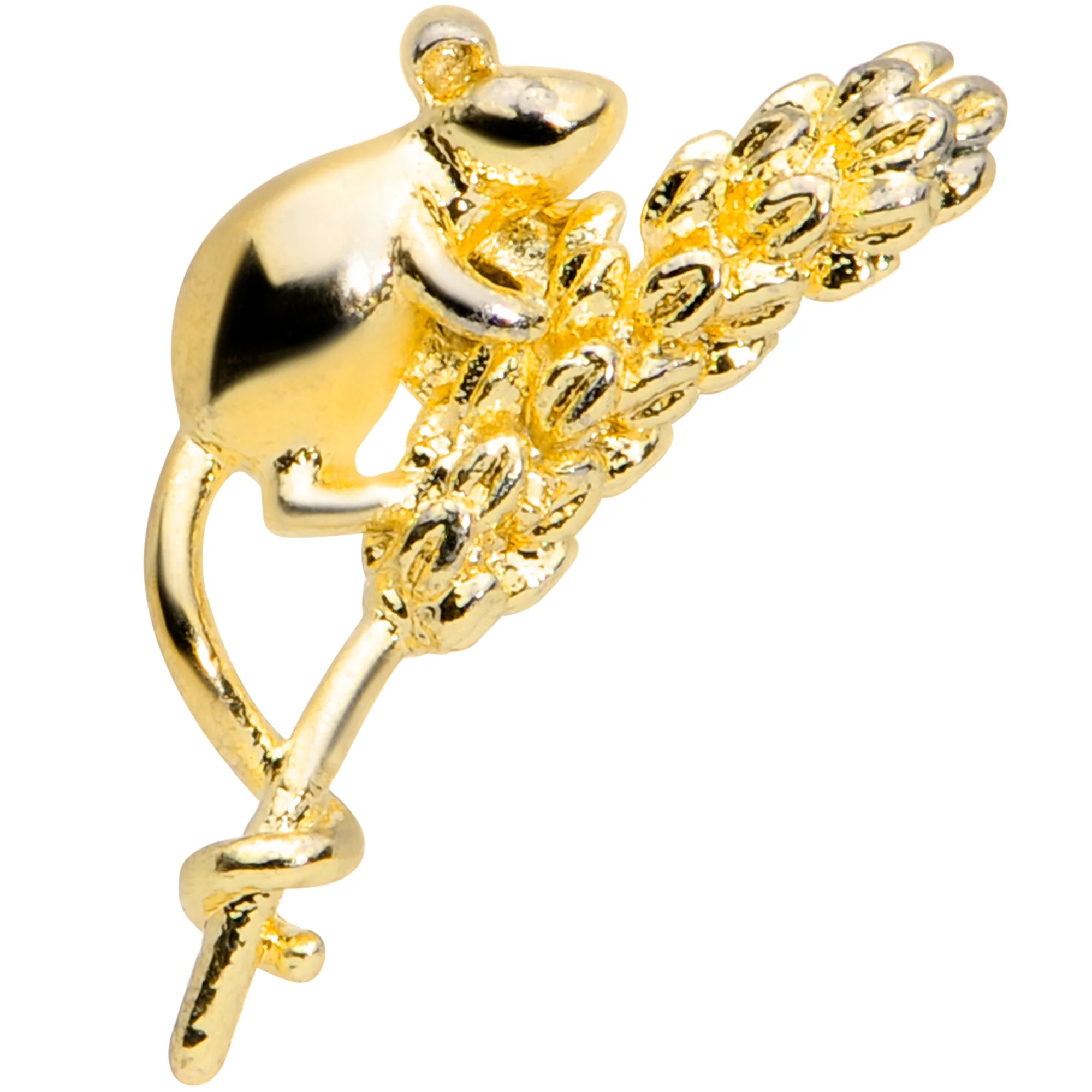 16G 1/4 Gold Tone Wheat Mouse Cartilage Tragus Earring - Image 2