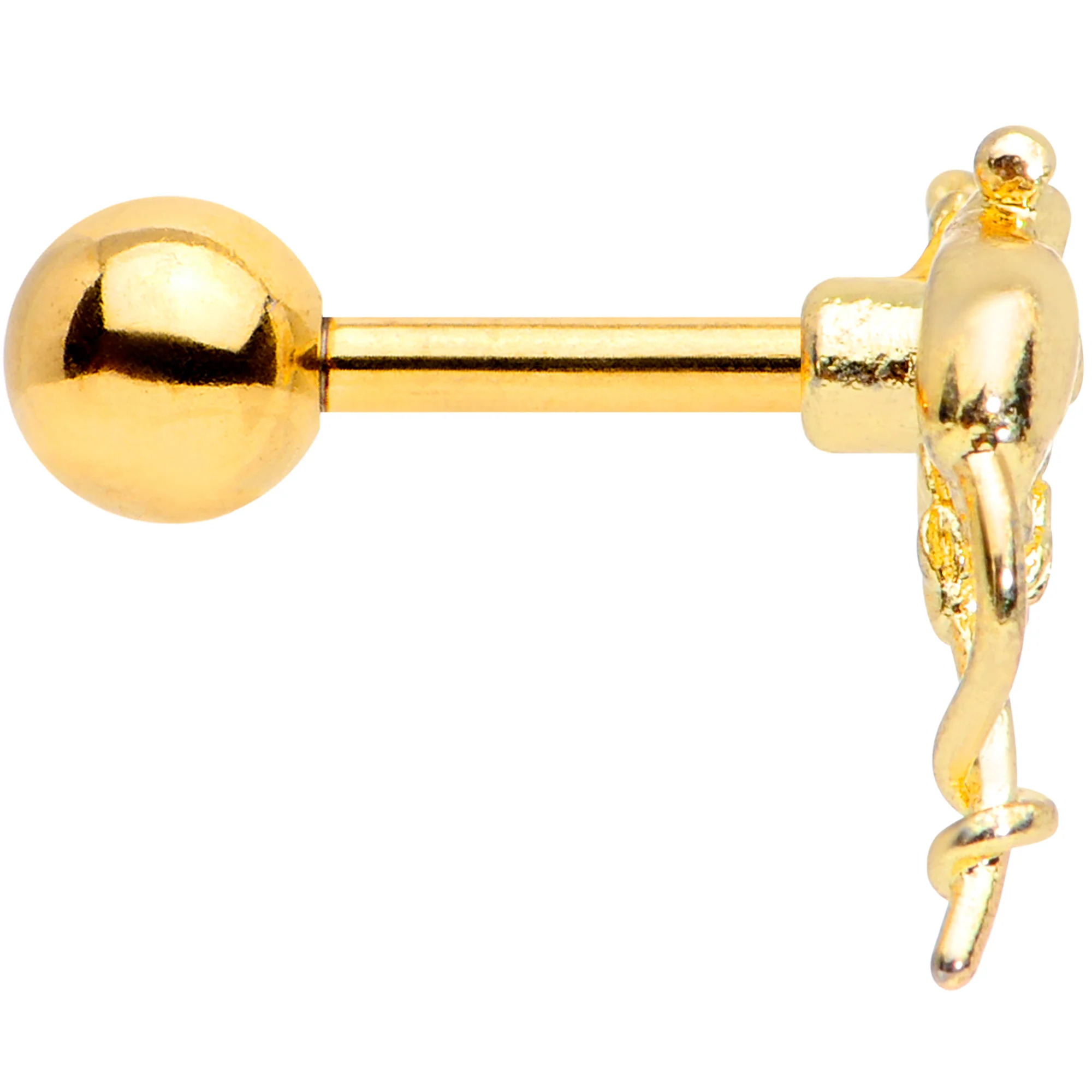 16G 1/4 Gold Tone Wheat Mouse Cartilage Tragus Earring - Image 3