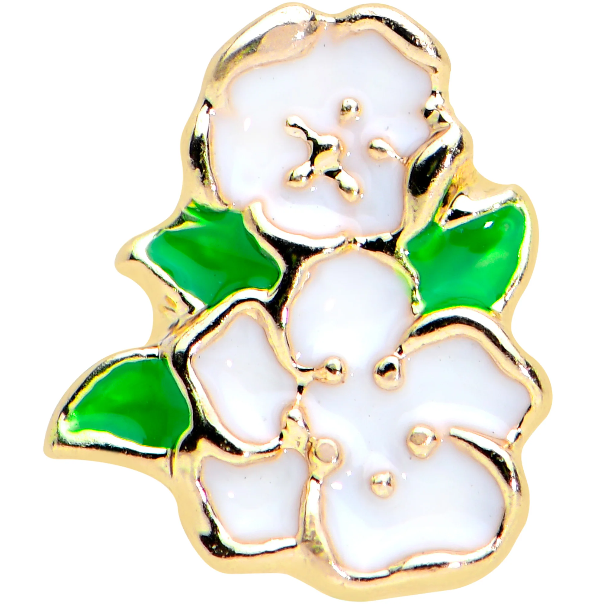 16G 1/4 Gold Tone White Spring Flower Cartilage Tragus Earring - Image 2