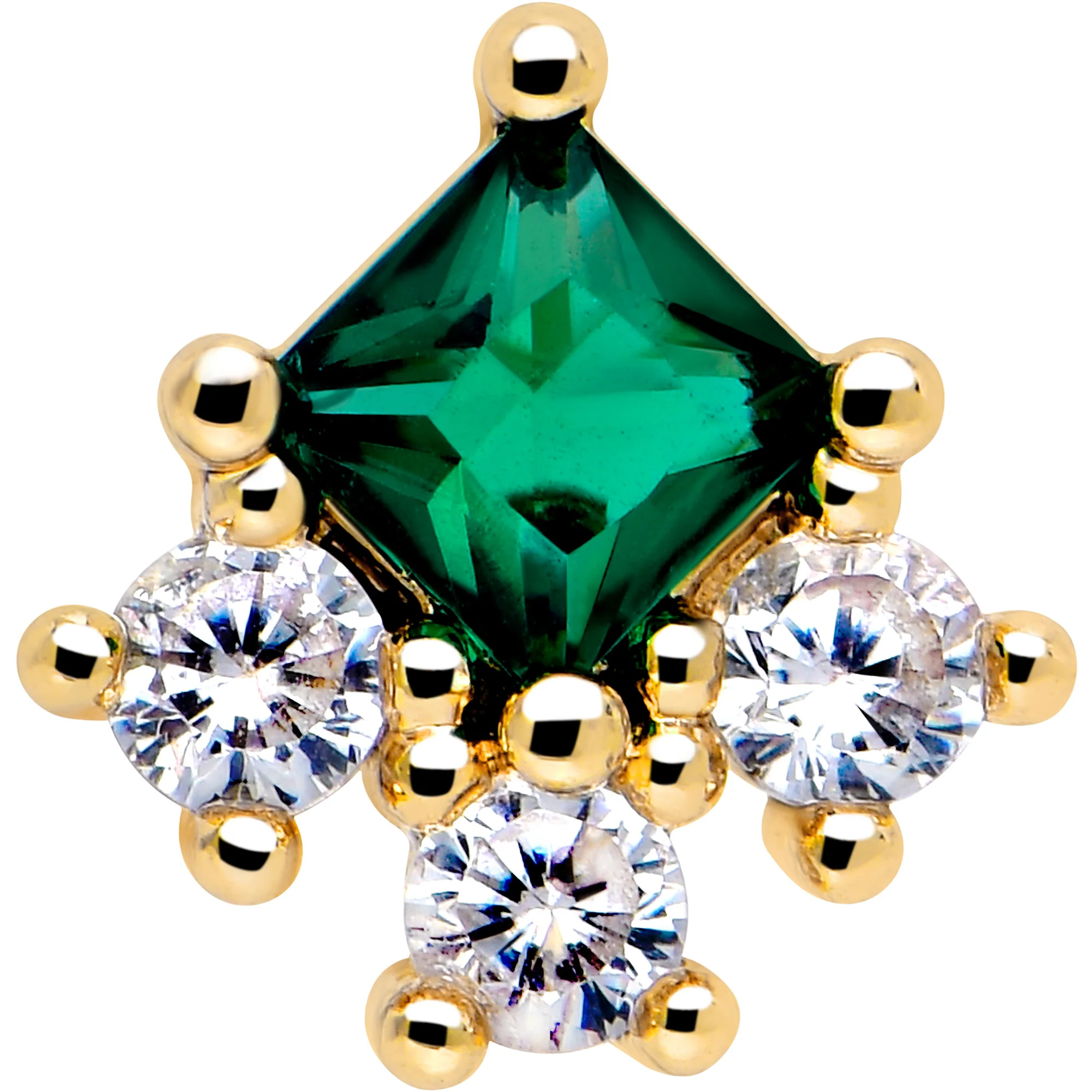 16G 1/4 Green Clear CZ Gem Gold Tone Rhombus Riot Flatback Stud - Image 3