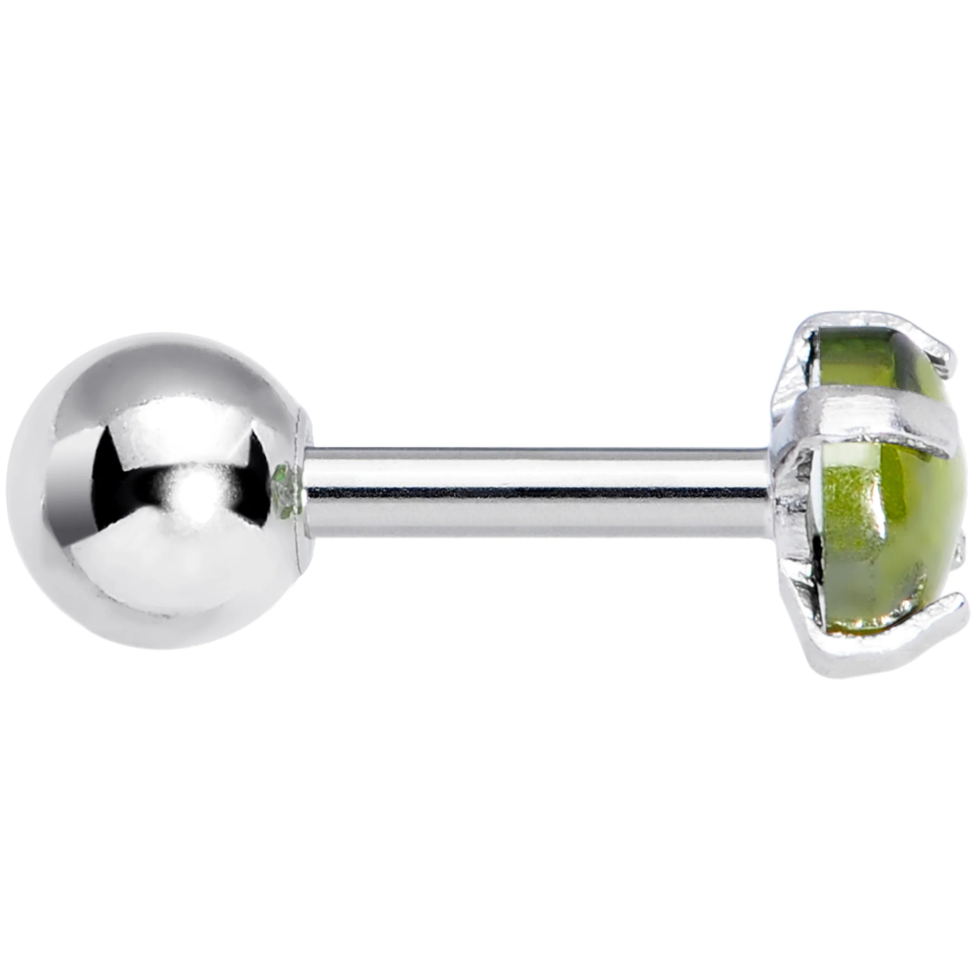 16G 1/4 Green CZ Gem Smooth Hemisphere Cartilage Tragus Earring - Image 3
