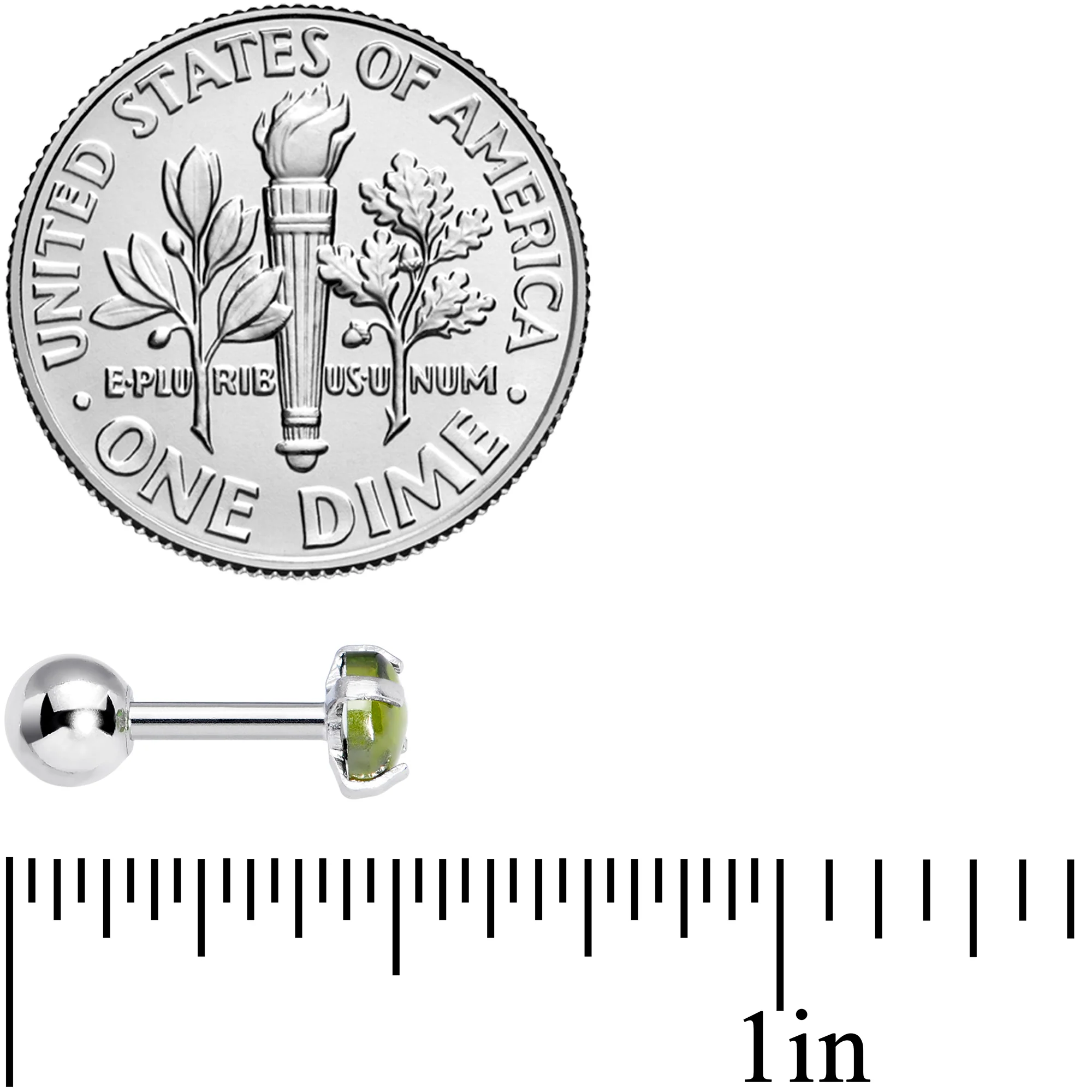16G 1/4 Green CZ Gem Smooth Hemisphere Cartilage Tragus Earring - Image 5