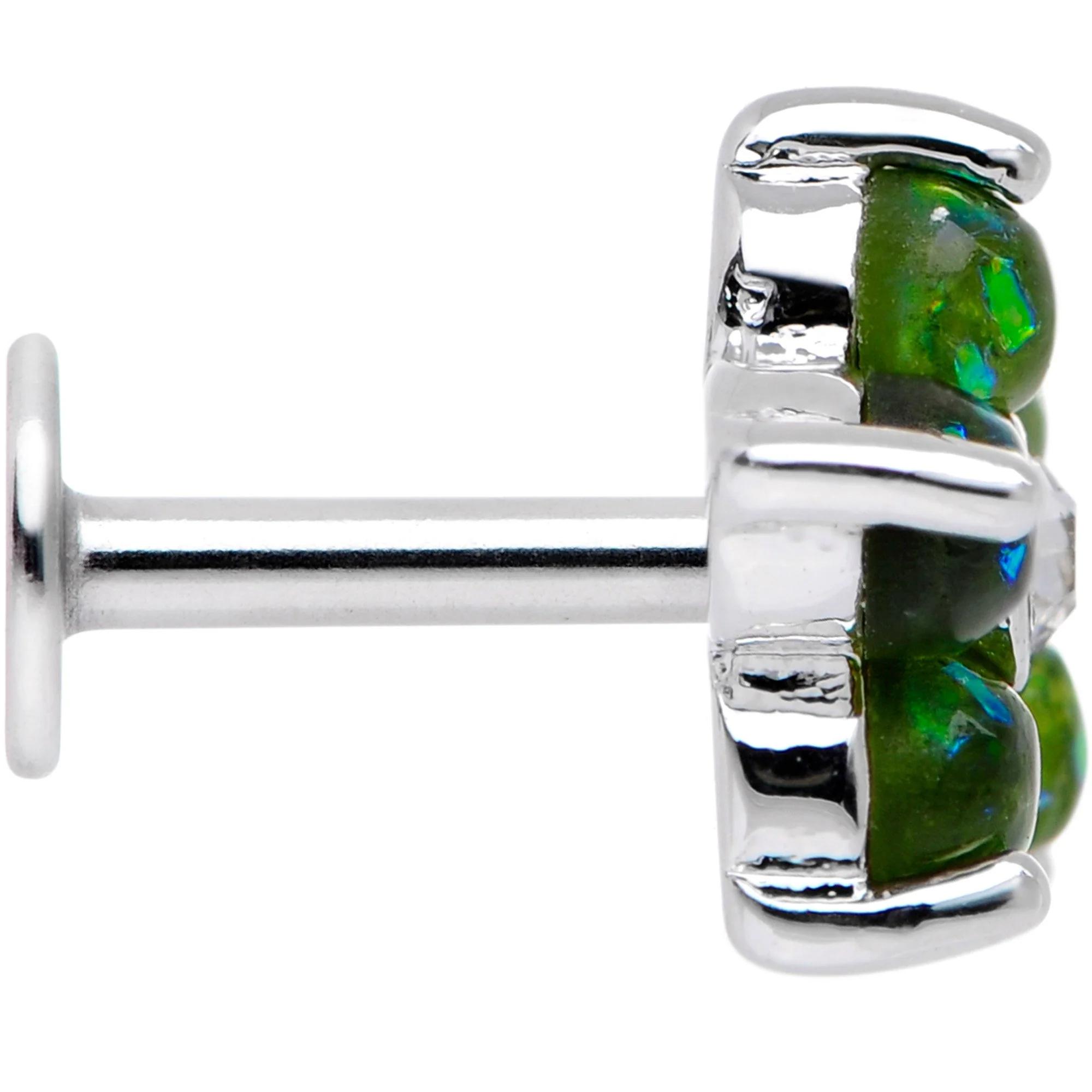 16G 1/4 Green Faux Opal CZ Flower Cartilage Tragus - Image 3