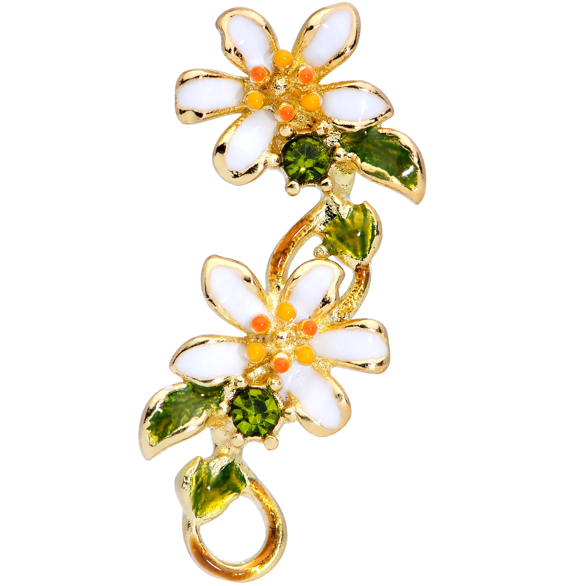 16G 1/4 Green Gem Gold Tone Daisy Flower Cartilage Tragus Earring - Image 2