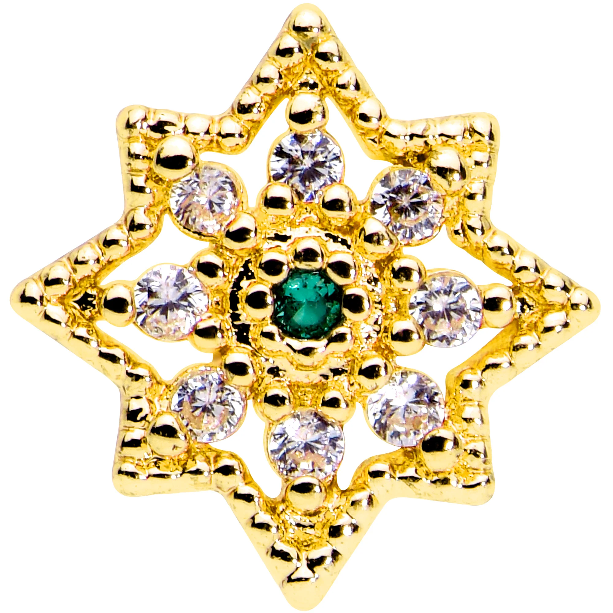 16G 1/4 Green Gem Gold Tone Evening Star Labret Monroe Tragus - Image 2