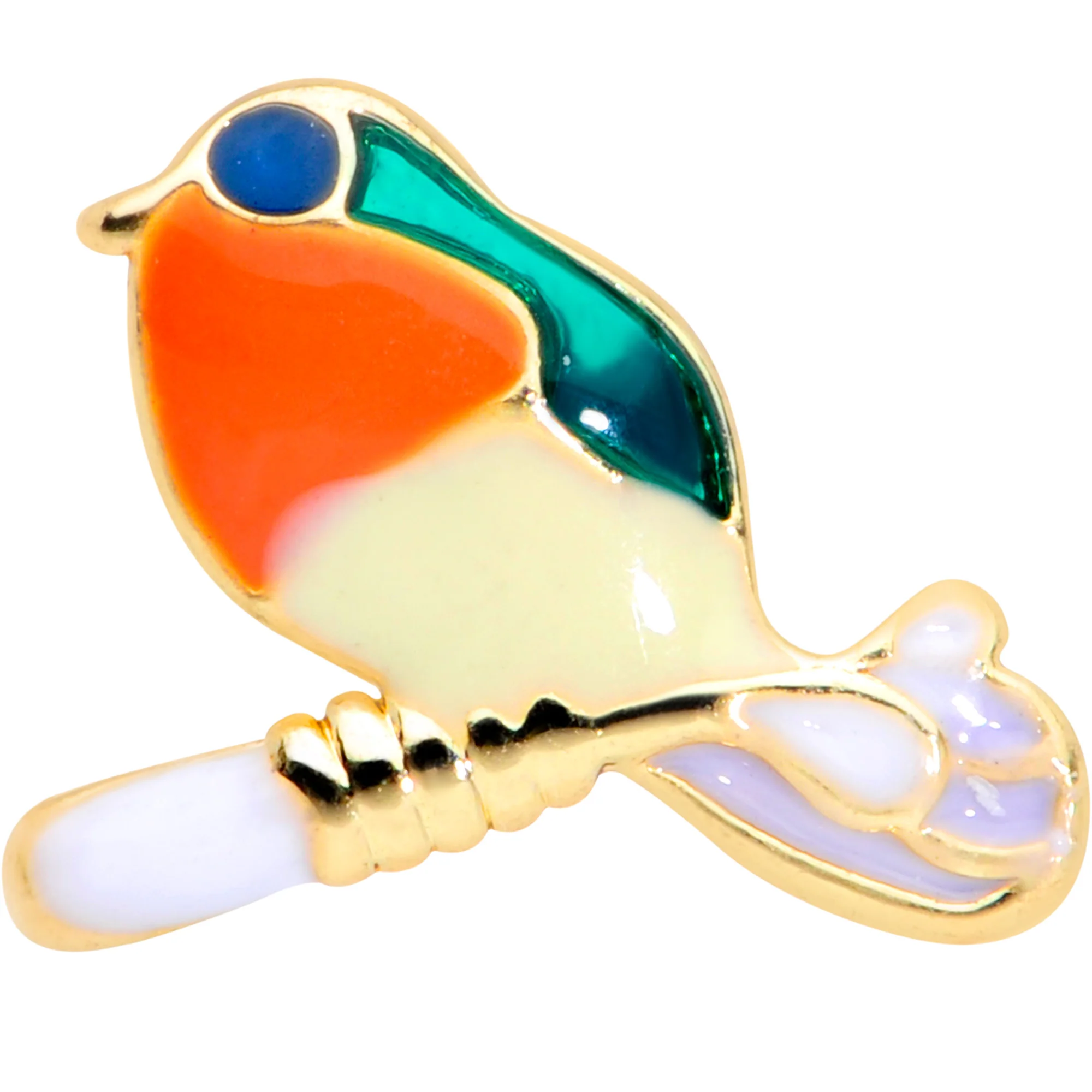 16G 1/4 Green Gem Gold Tone Perched Bird Cartilage Tragus - Image 2
