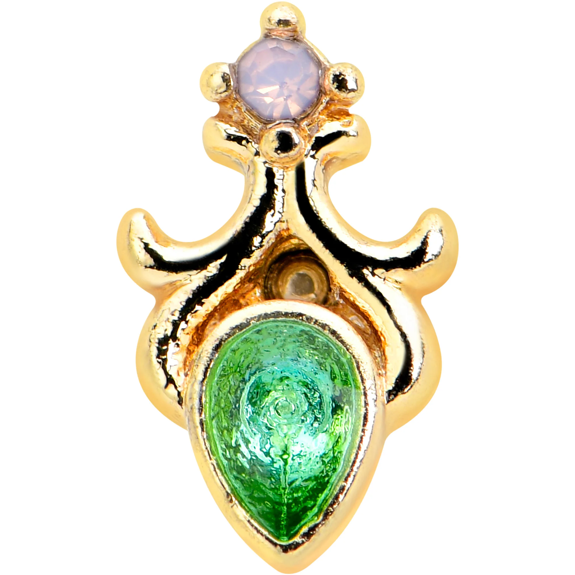 16G 1/4 Green Gem Gold Tone Shades of Spring Labret - Image 2