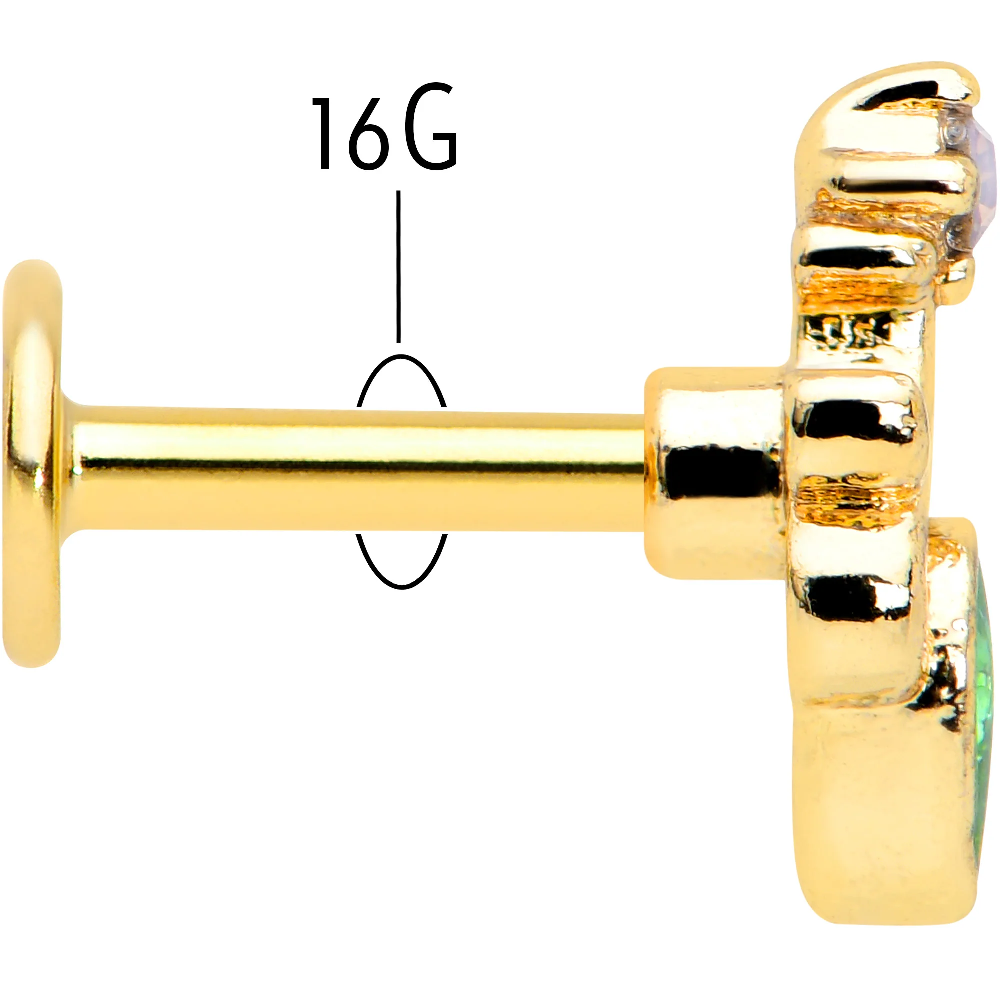 16G 1/4 Green Gem Gold Tone Shades of Spring Labret - Image 5