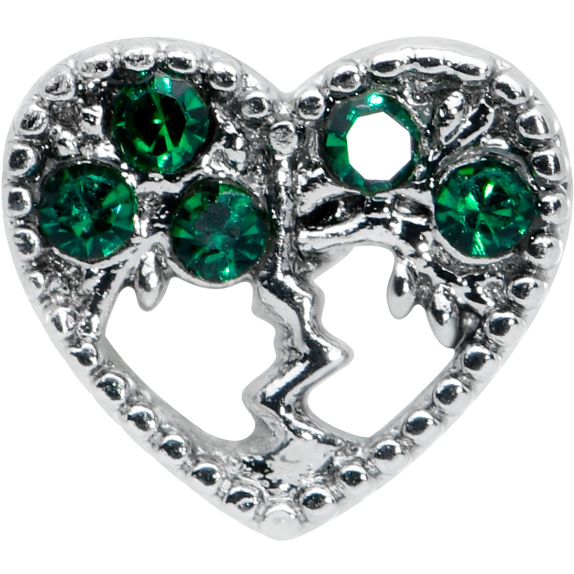 16G 1/4 Green Gem Heart Tree Valentine Cartilage Tragus - Image 2