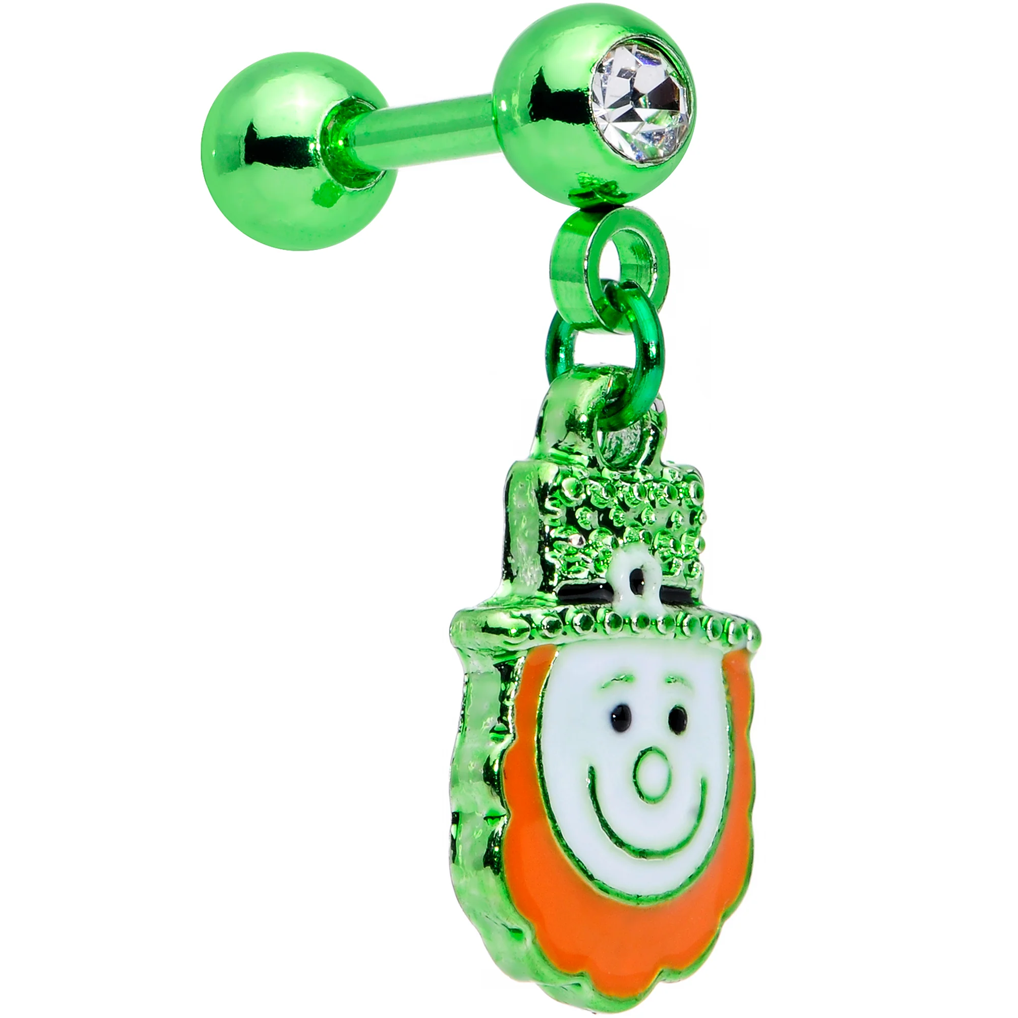 16G 1/4 Green Gem Leprechaun St Patricks Day Dangle Cartilage - Image 2