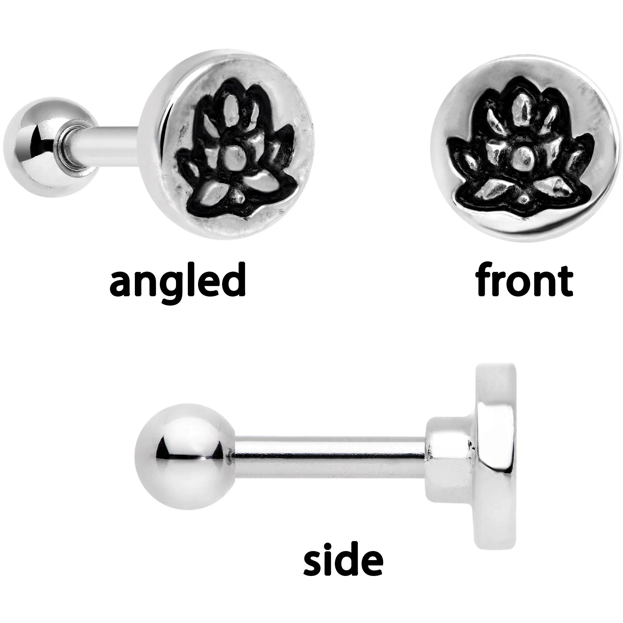 16G 1/4 Green Gem Lotus Flower Cartilage Tragus Earring Set of 3 - Image 3