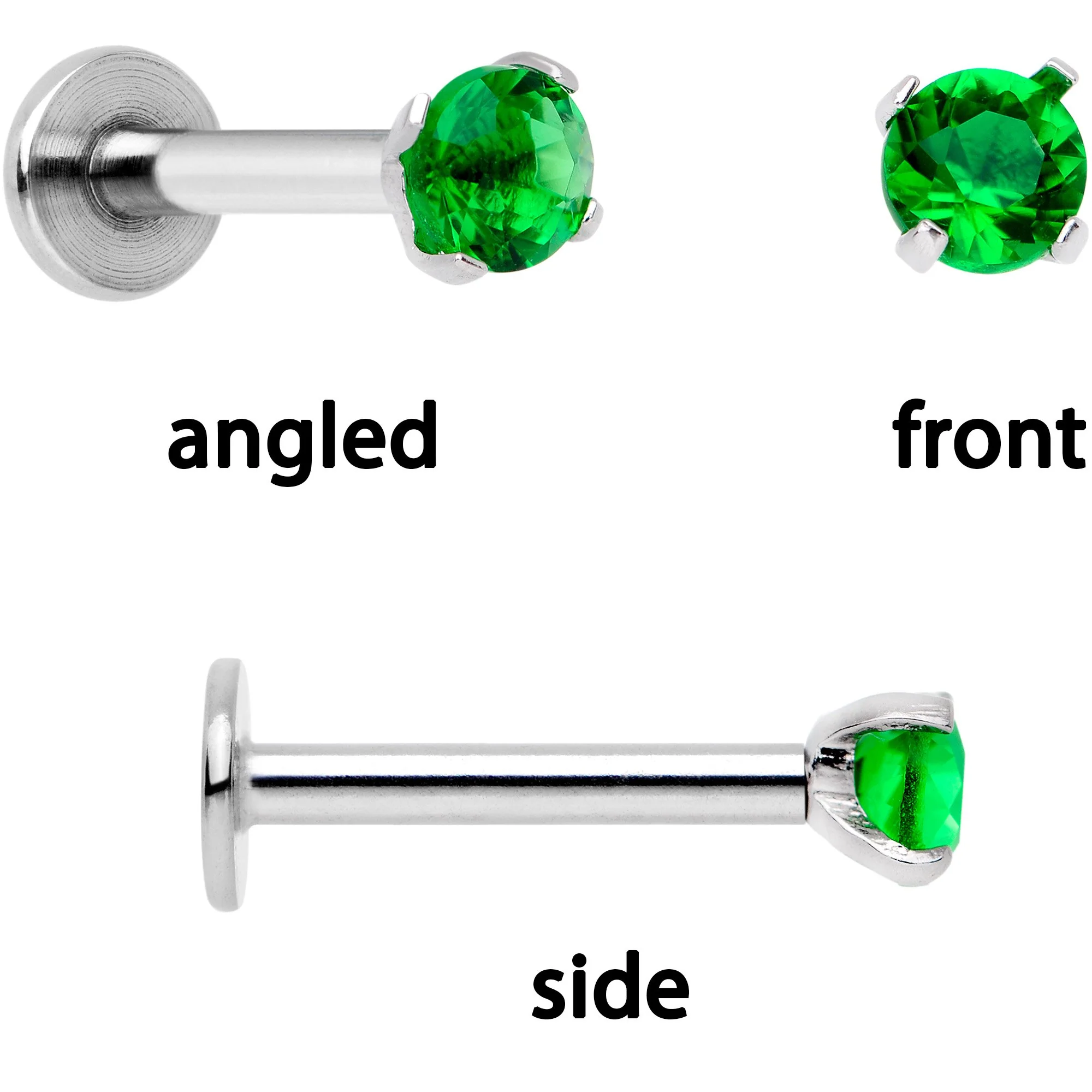 16G 1/4 Green Gem Lotus Flower Cartilage Tragus Earring Set of 3 - Image 5