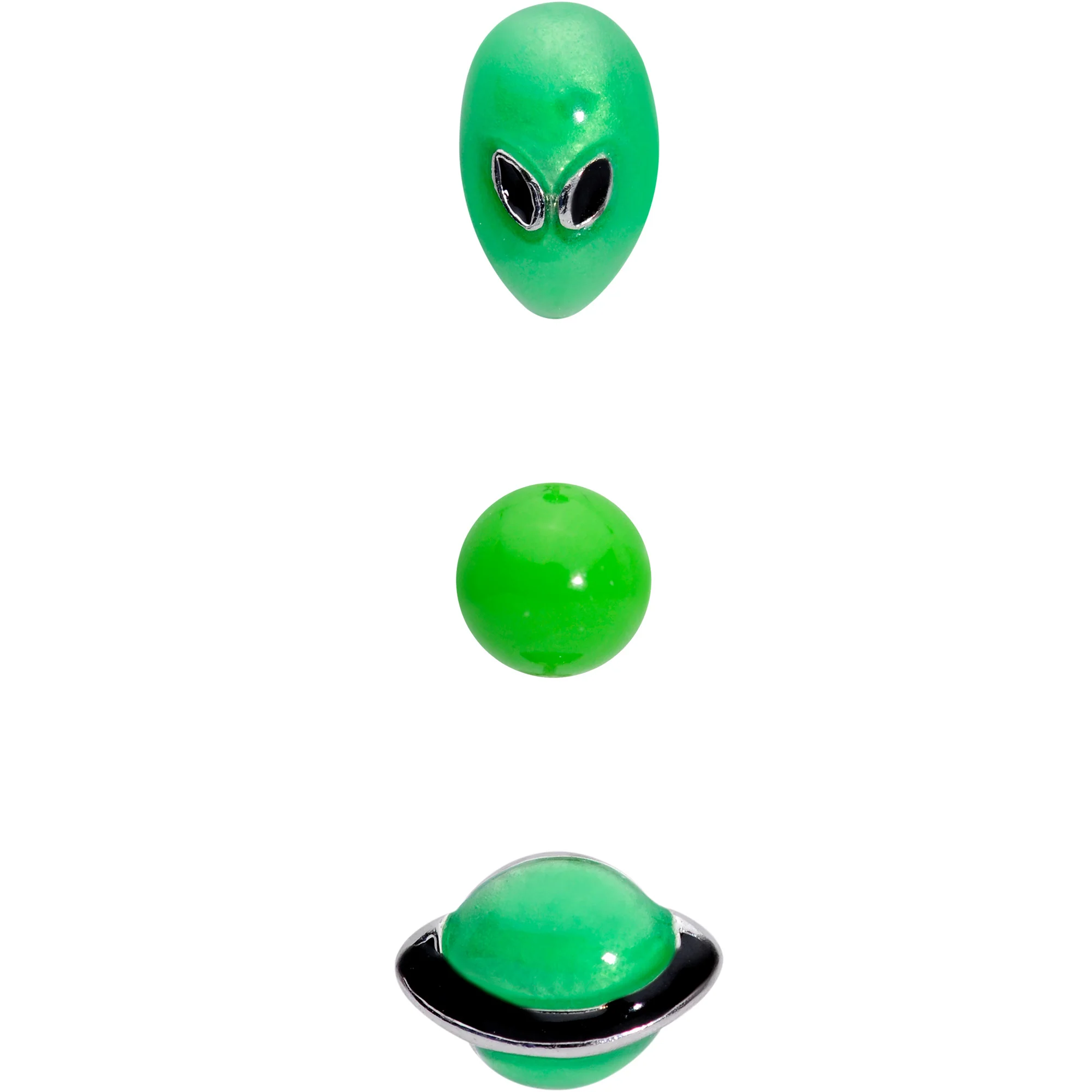16G 1/4 Green Glow UFO Space Alien Cartilage Tragus Set of 3 - Image 2
