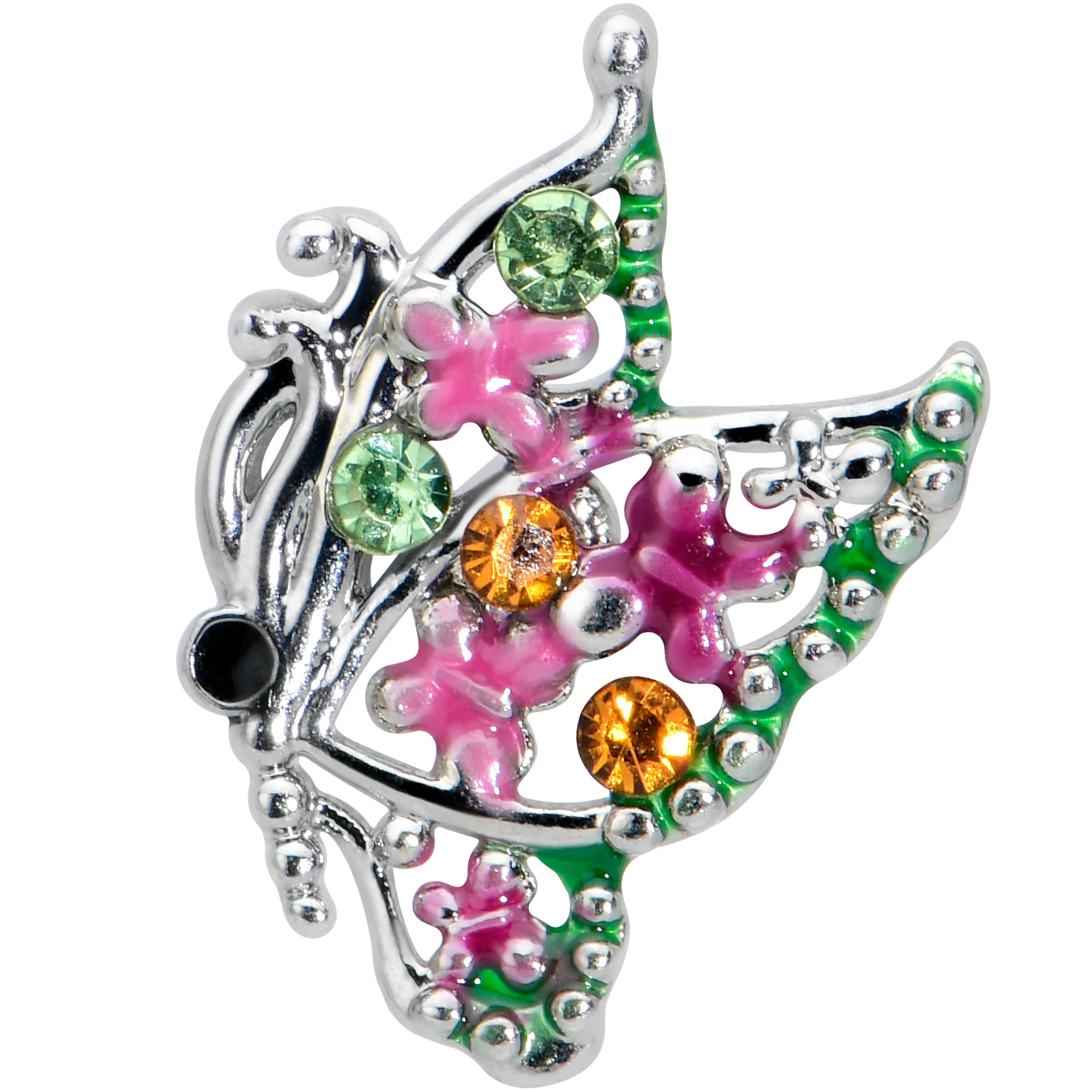 16G 1/4 Green Orange Gem Texture Butterfly Cartilage Tragus - Image 2