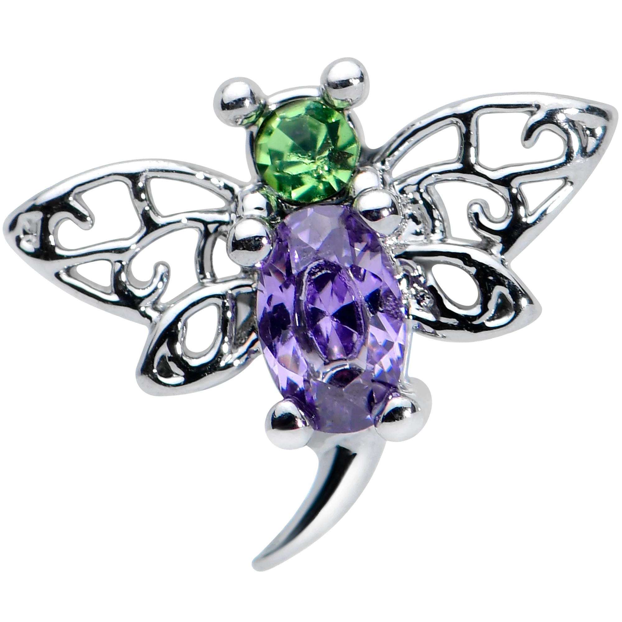 16G 1/4 Green Purple Gem Dragonfly Cartilage Tragus Earring - Image 2