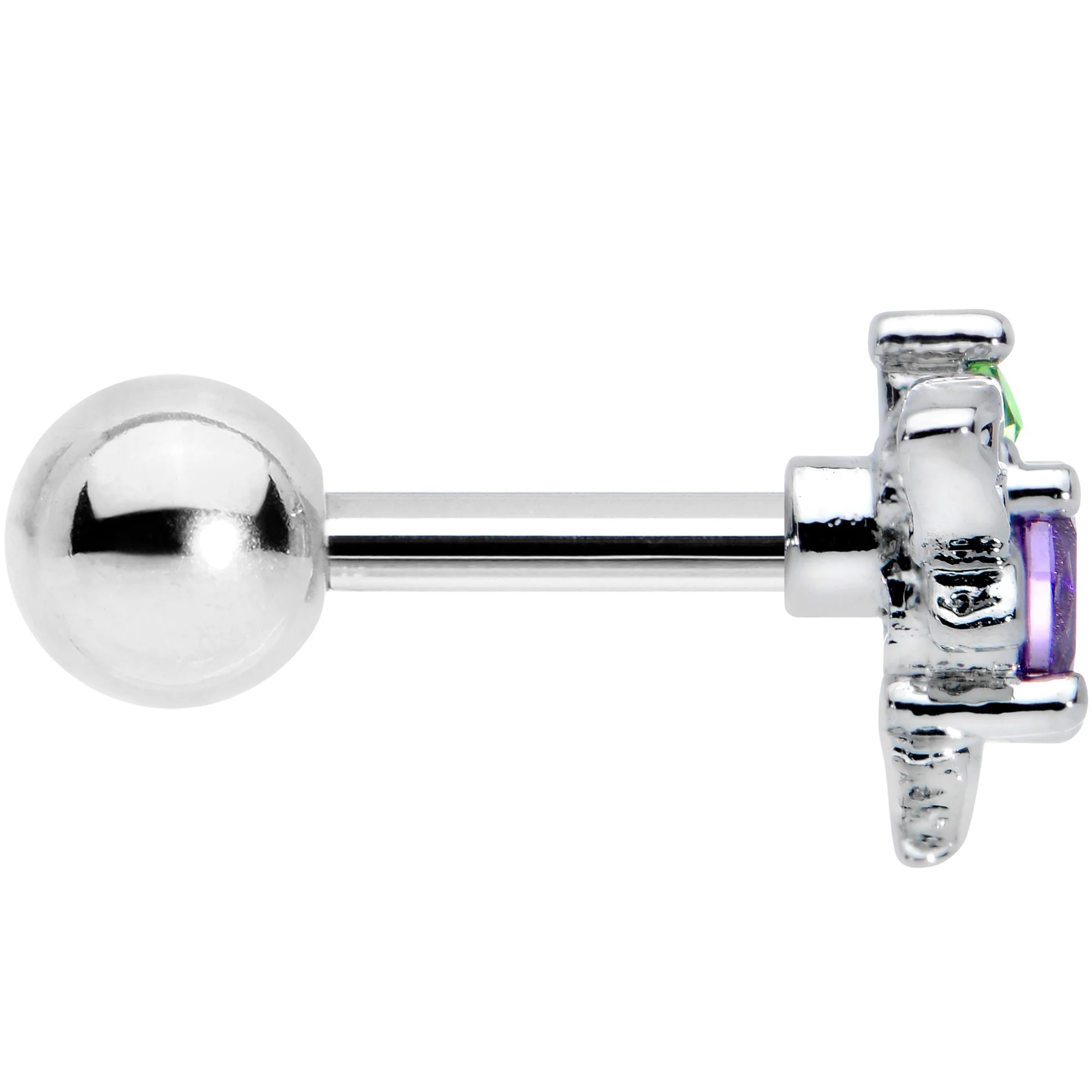 16G 1/4 Green Purple Gem Dragonfly Cartilage Tragus Earring - Image 3