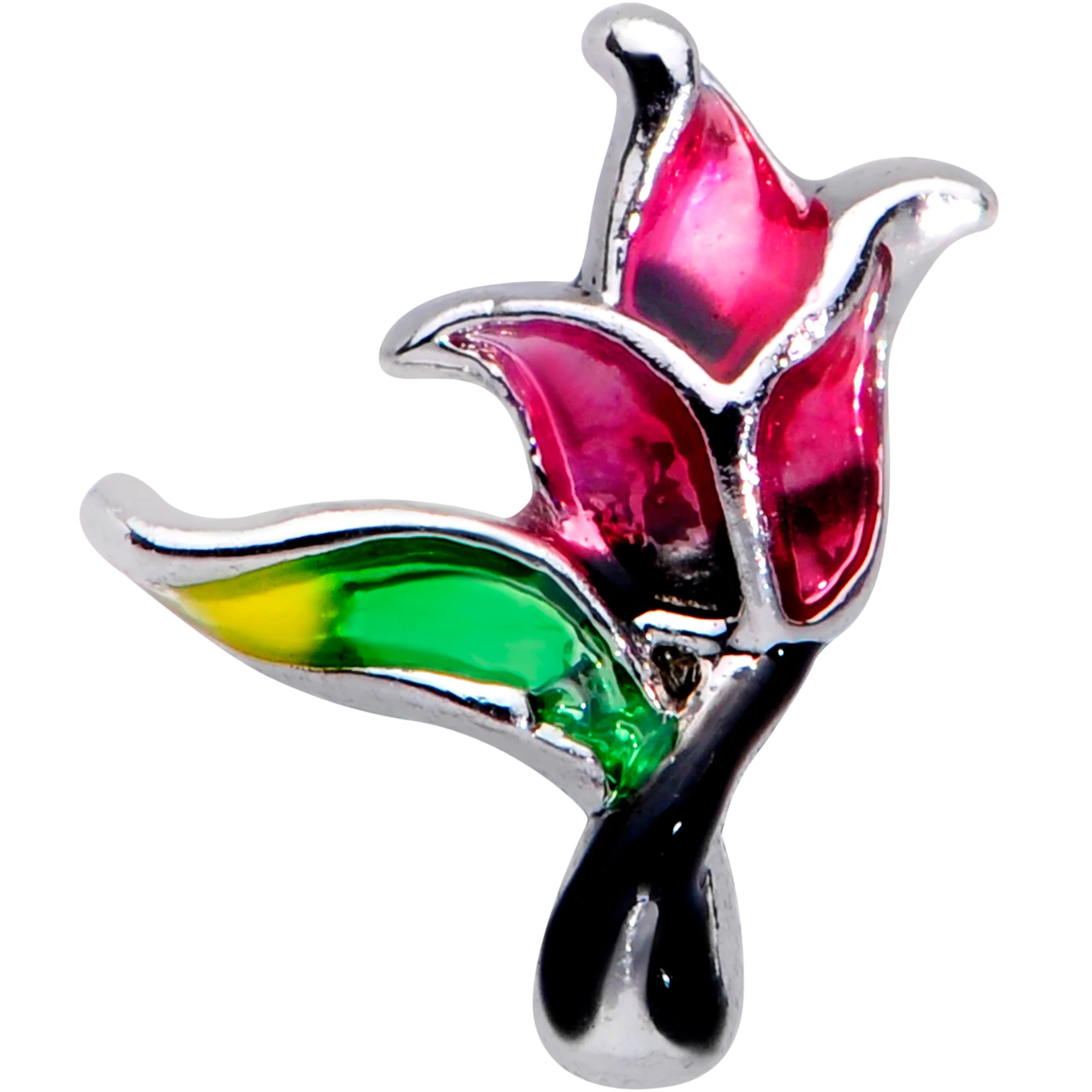 16G 1/4 Green Purple Tropical Flower Labret Monroe Tragus - Image 2