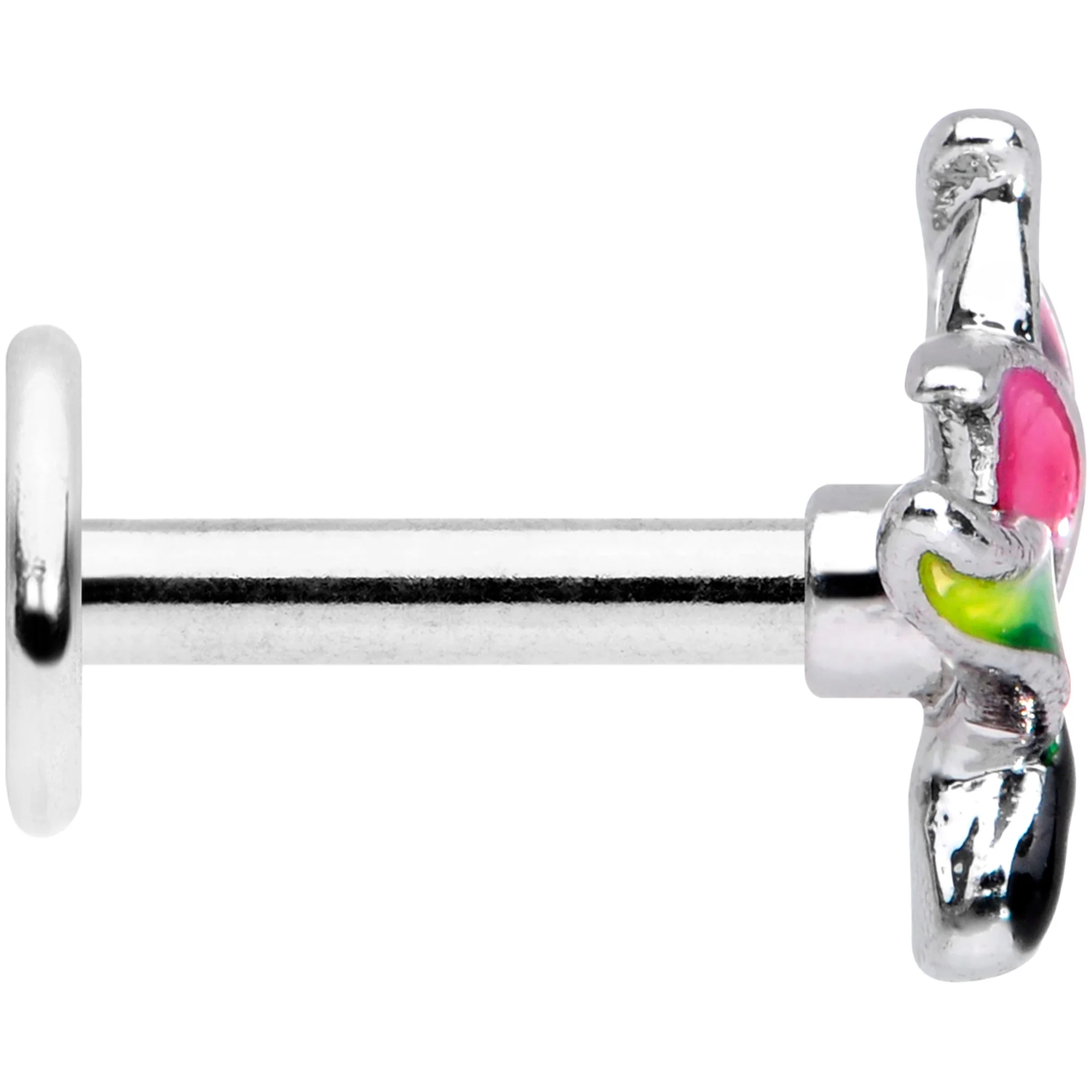 16G 1/4 Green Purple Tropical Flower Labret Monroe Tragus - Image 3