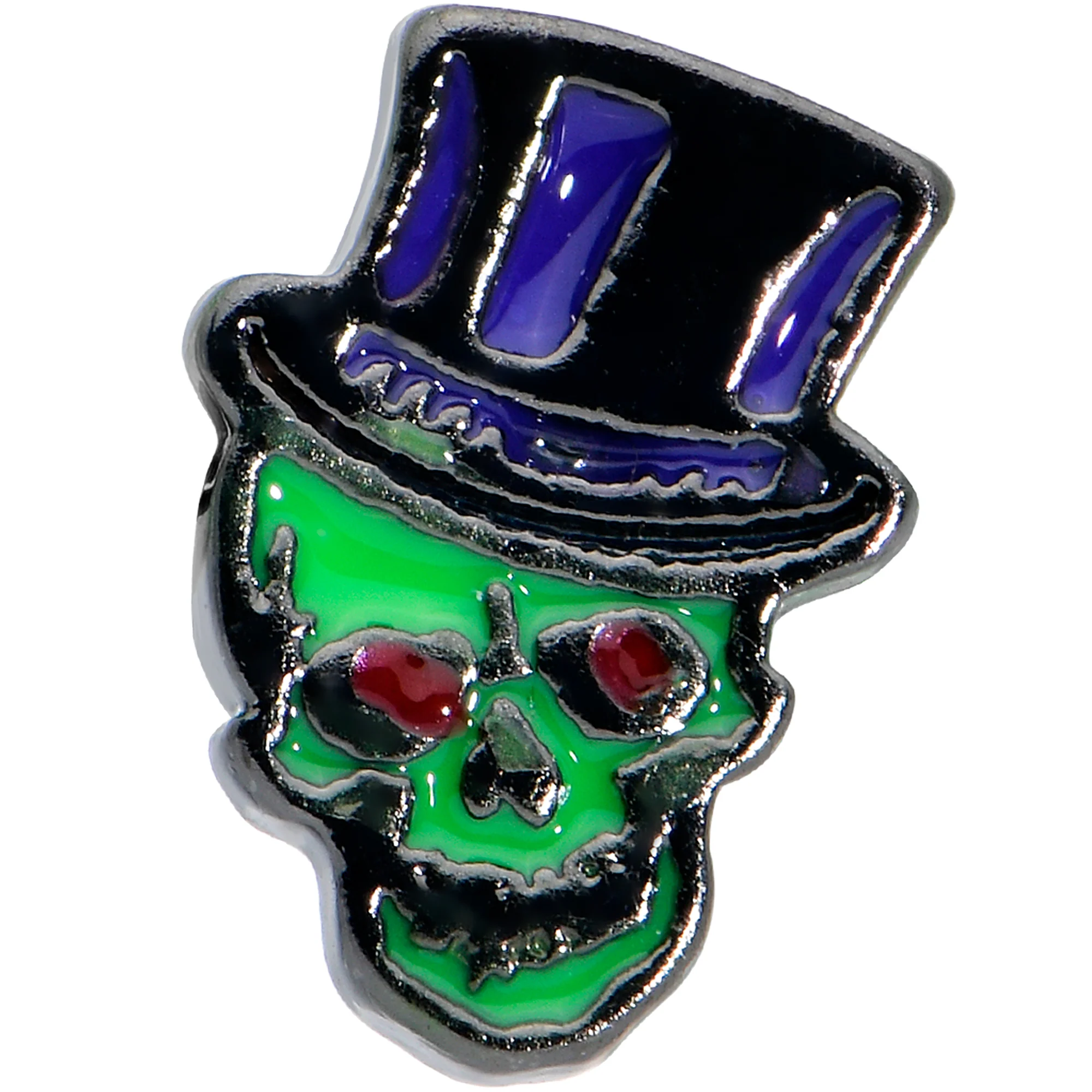 16G 1/4 Green Top Hat Skull Halloween Cartilage Tragus Earring - Image 2