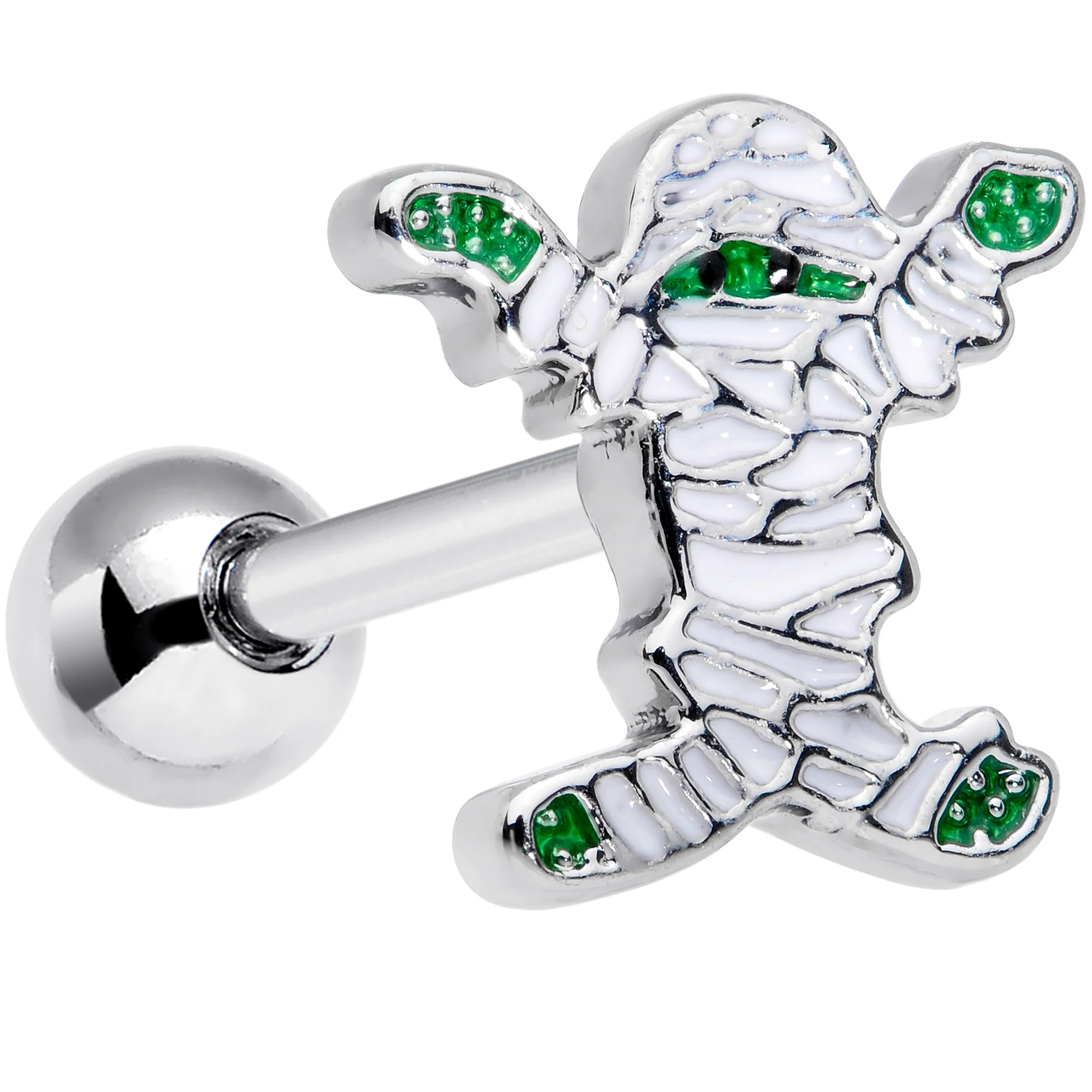 16G 1/4 Green White Mummy Halloween Cartilage Tragus Earring