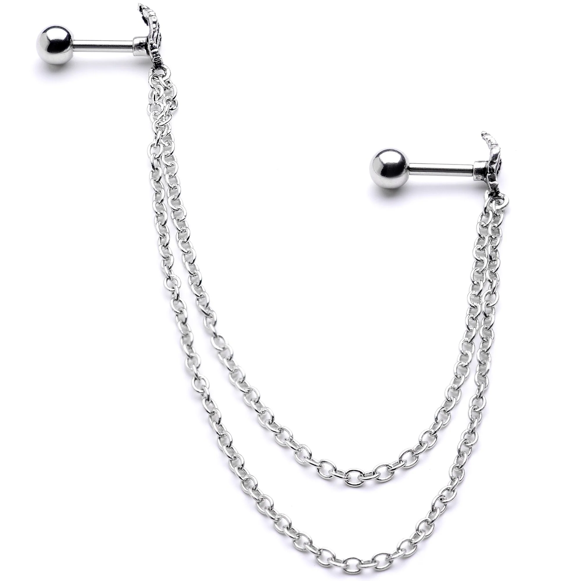 16G 1/4 Halloween Skeleton Hands Cartilage Chain Earring - Image 3