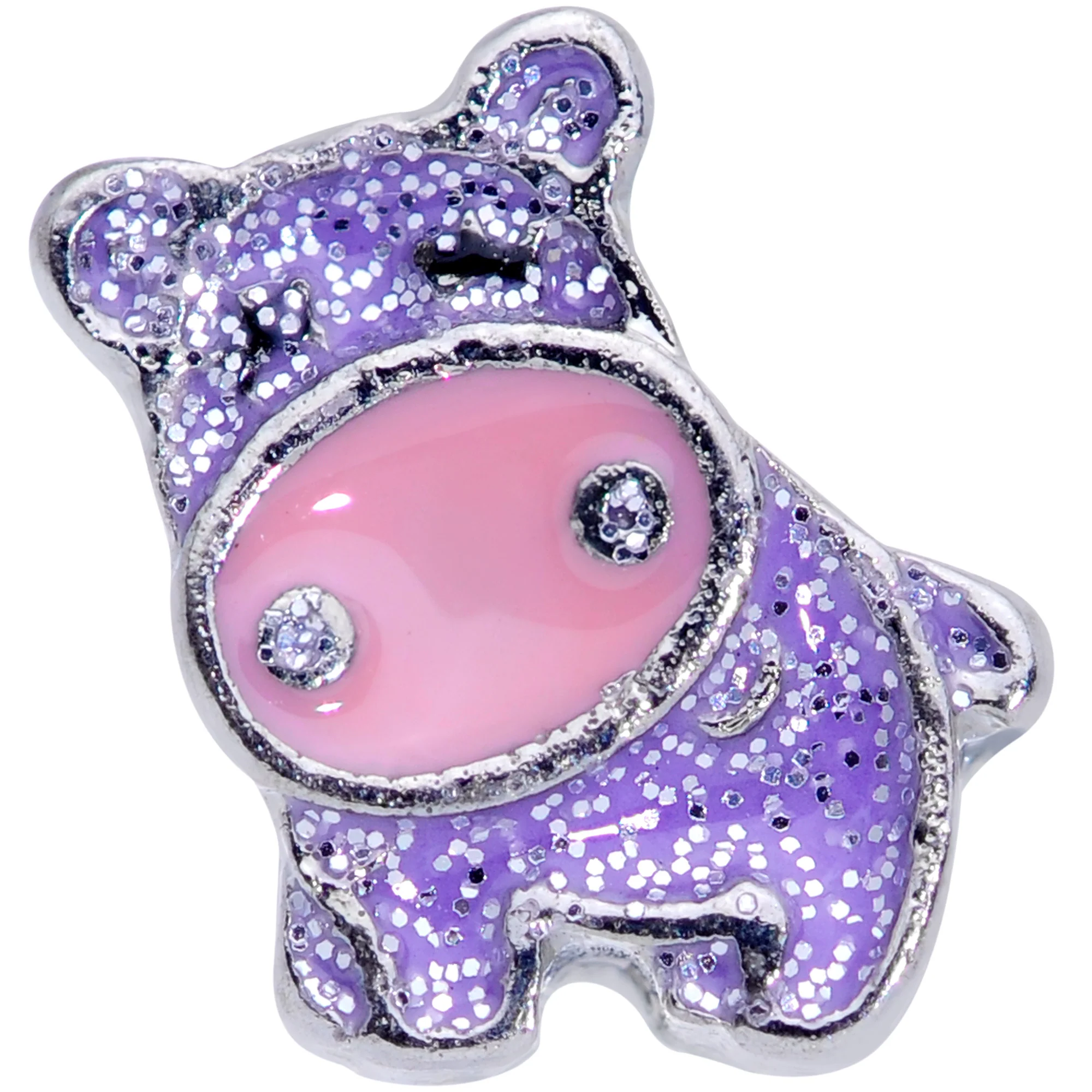 16G 1/4 Happy Purple Hippo Cartilage Tragus Earring - Image 2