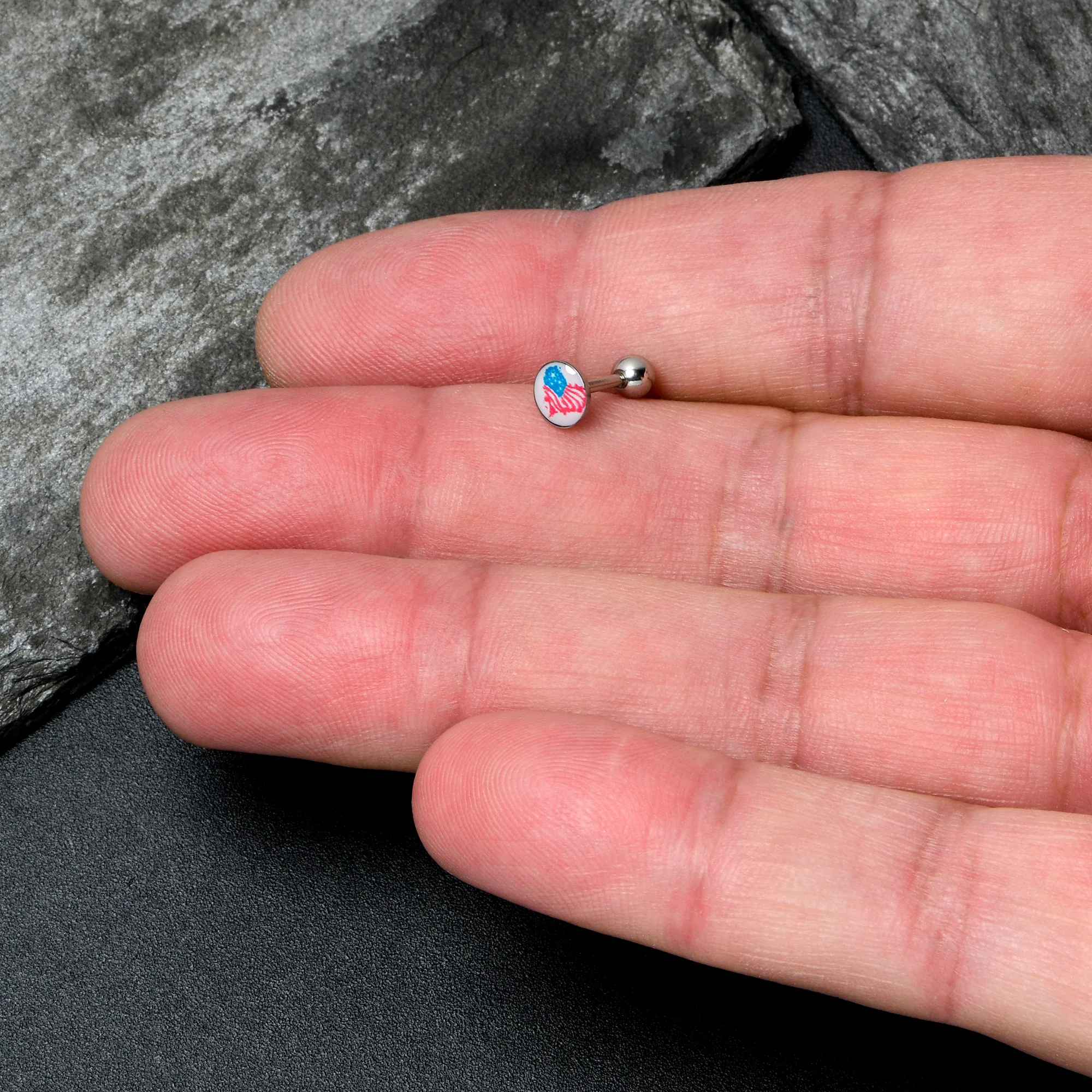 16G 1/4 Heart Flag Patriotic Cartilage Tragus Earring - Image 4