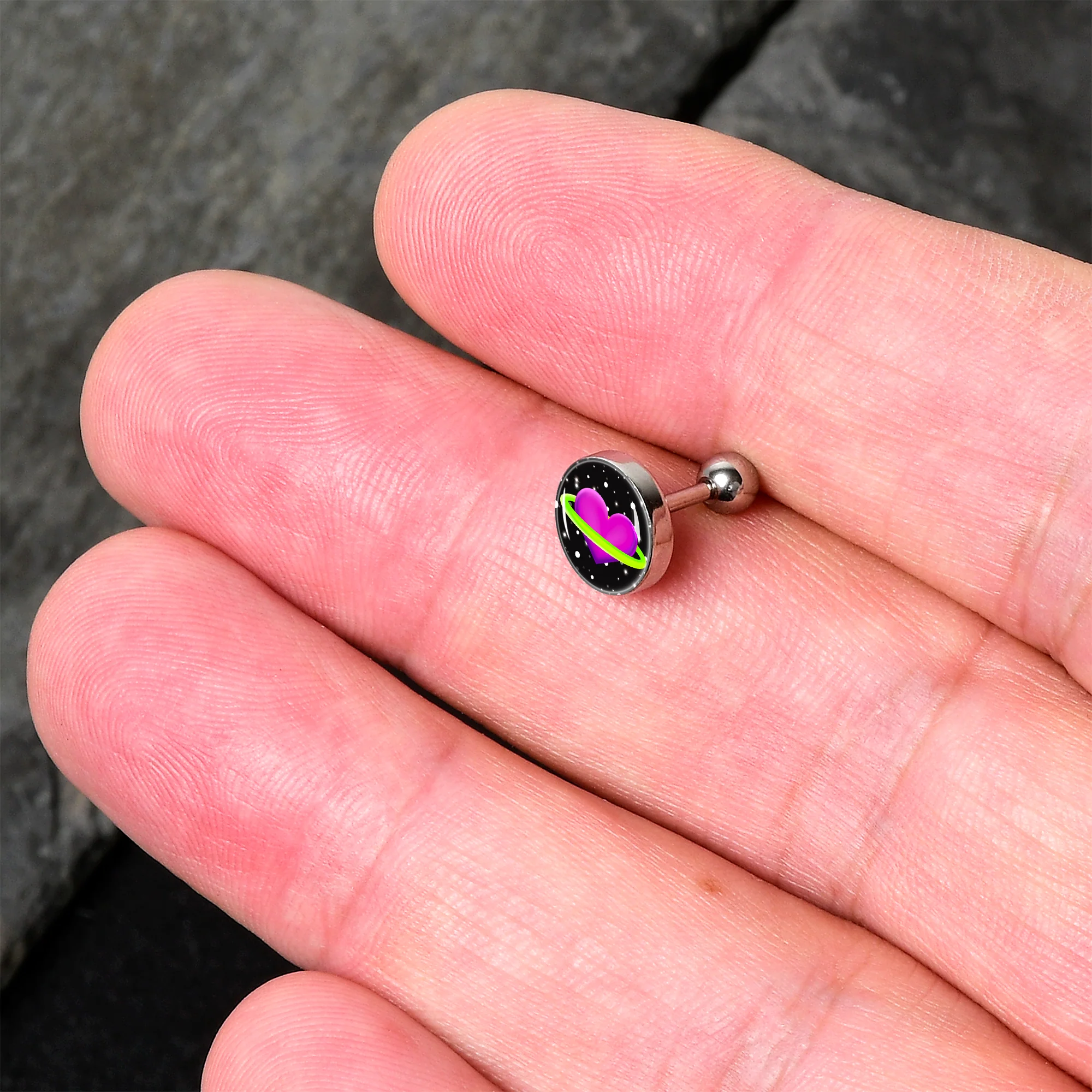 16G 1/4 Heart Planet Cartilage Tragus Earring by Onyx O - Image 2