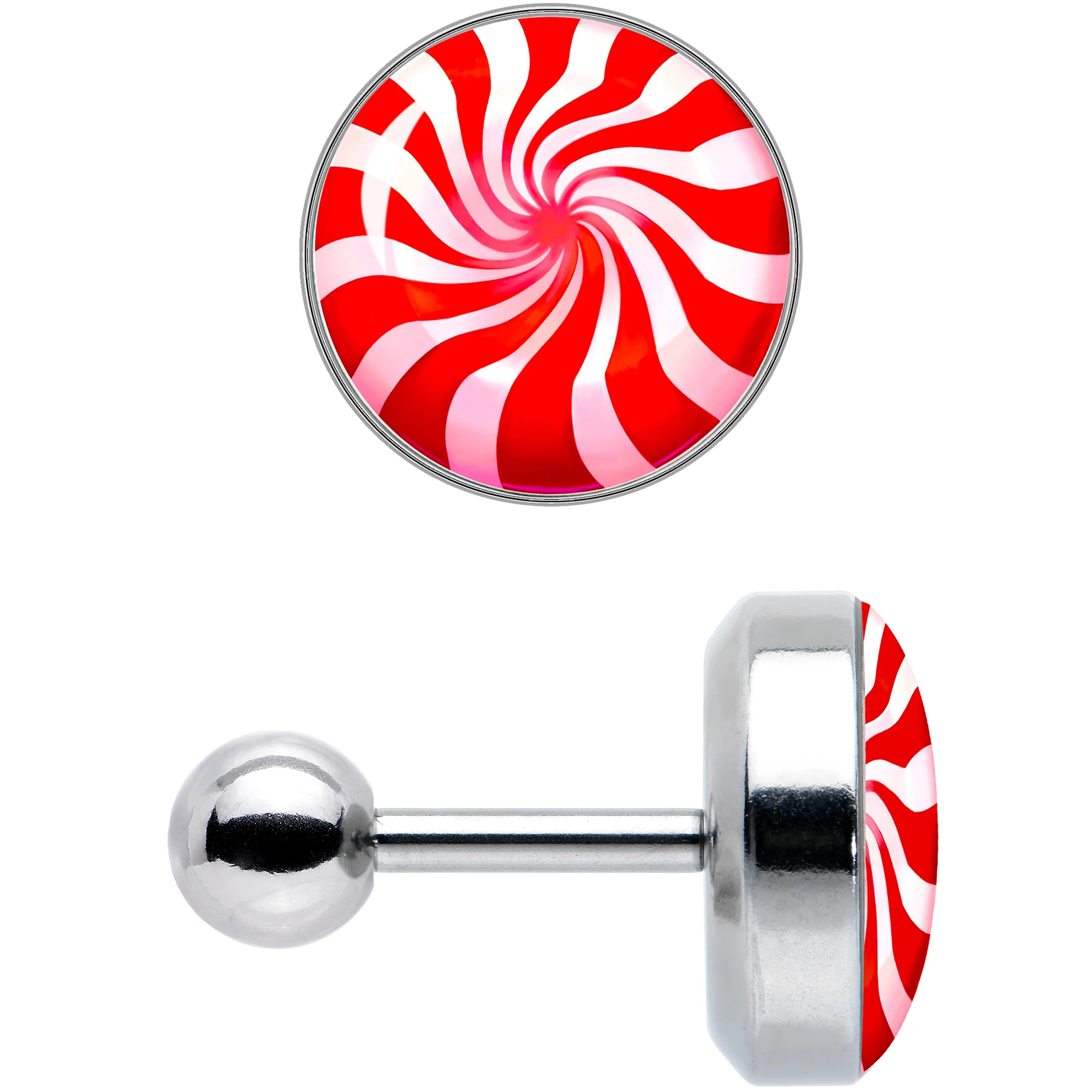 16G 1/4 Holiday Peppermint Candy Tragus Cartilage Earring - Image 2
