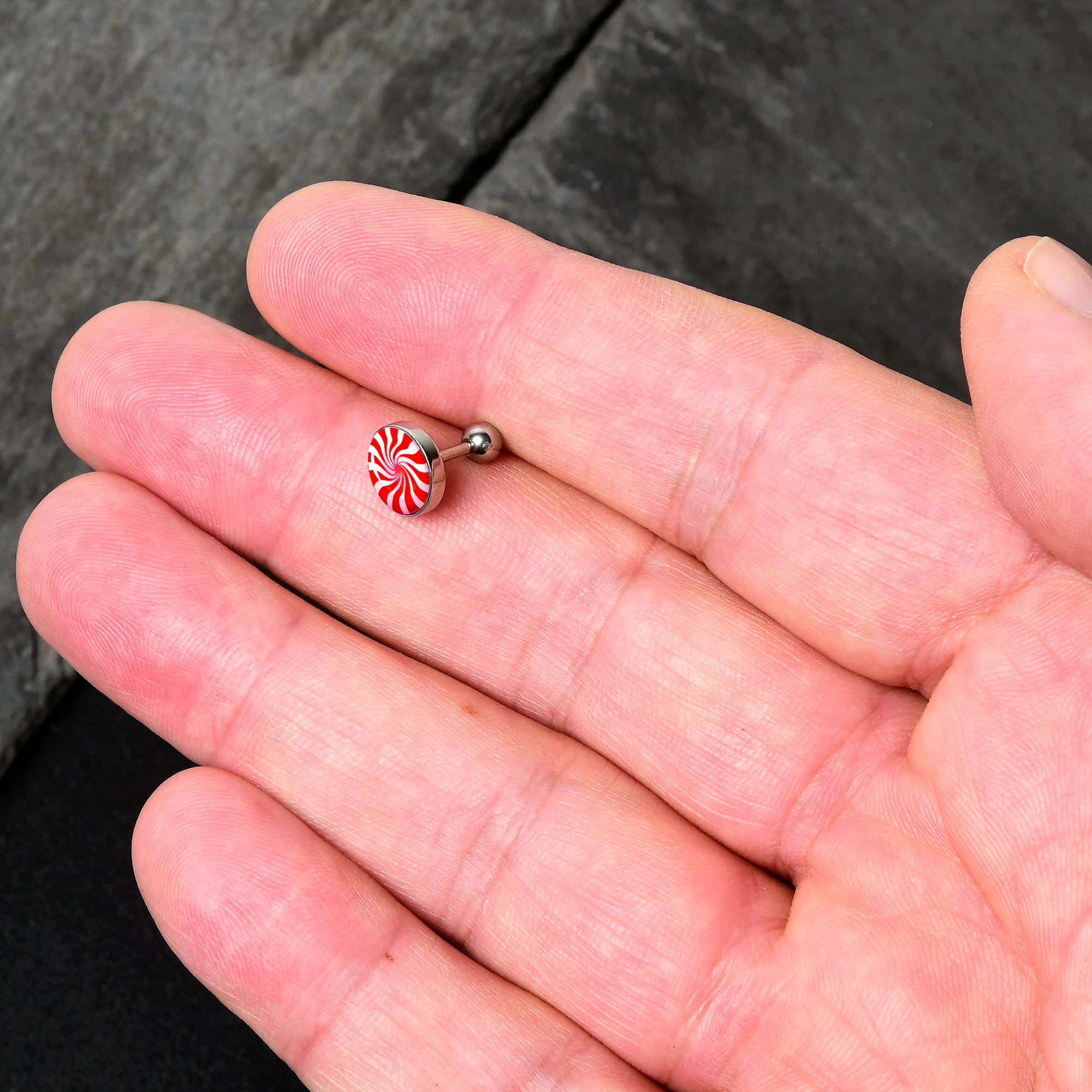16G 1/4 Holiday Peppermint Candy Tragus Cartilage Earring - Image 3