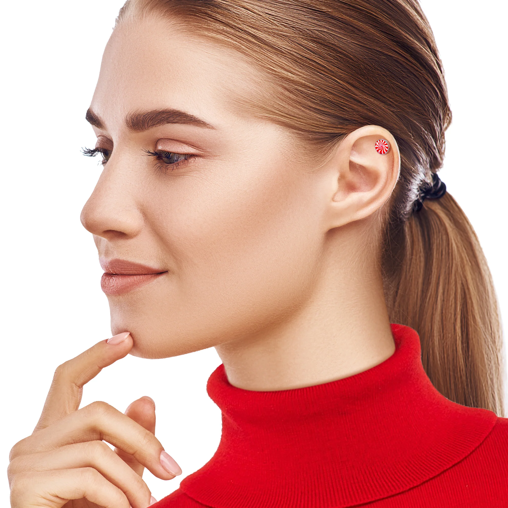 16G 1/4 Holiday Peppermint Candy Tragus Cartilage Earring - Image 4