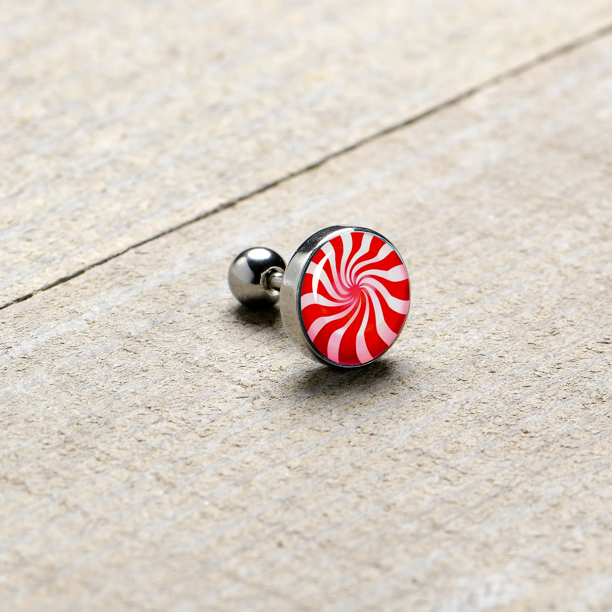 16G 1/4 Holiday Peppermint Candy Tragus Cartilage Earring - Image 6