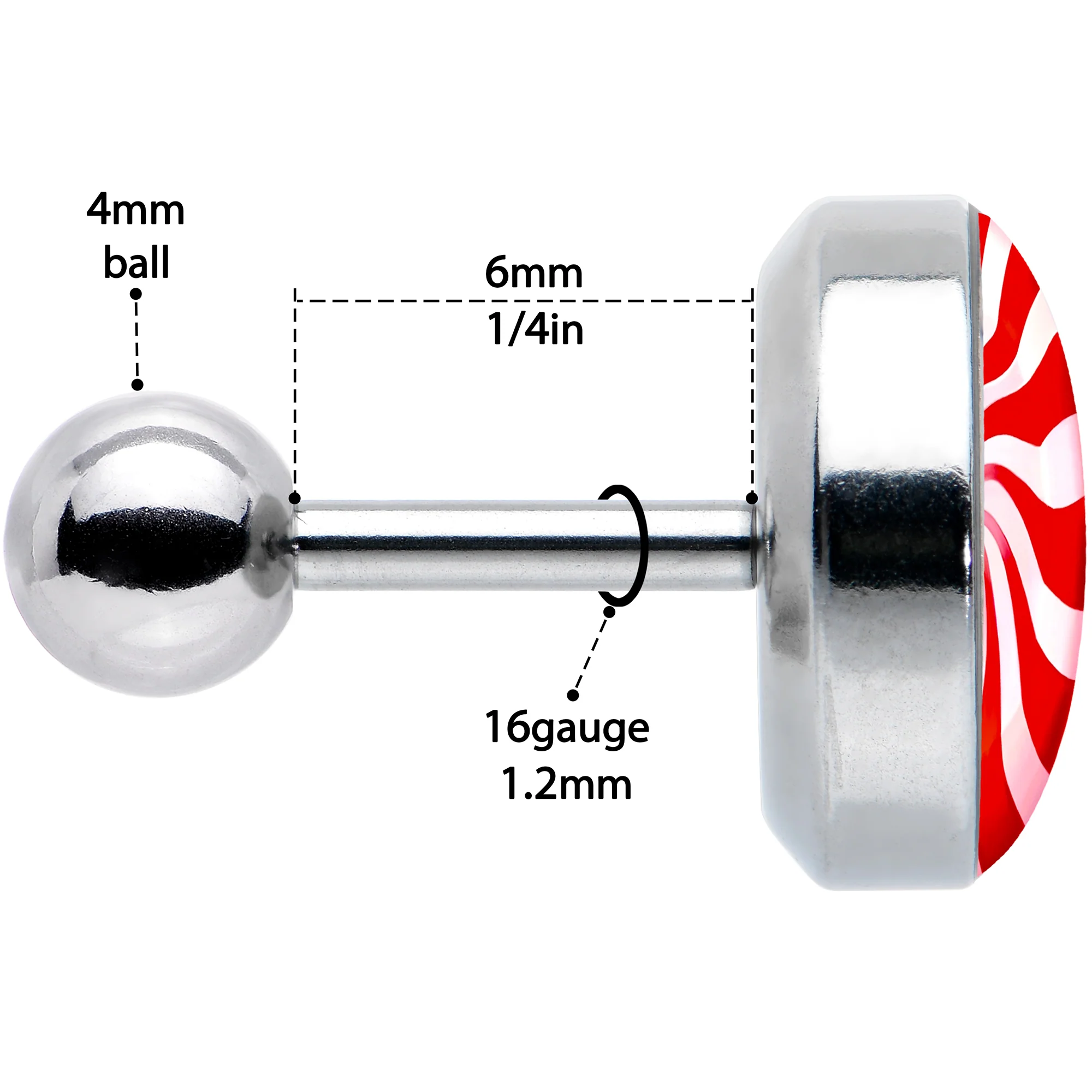 16G 1/4 Holiday Peppermint Candy Tragus Cartilage Earring - Image 7
