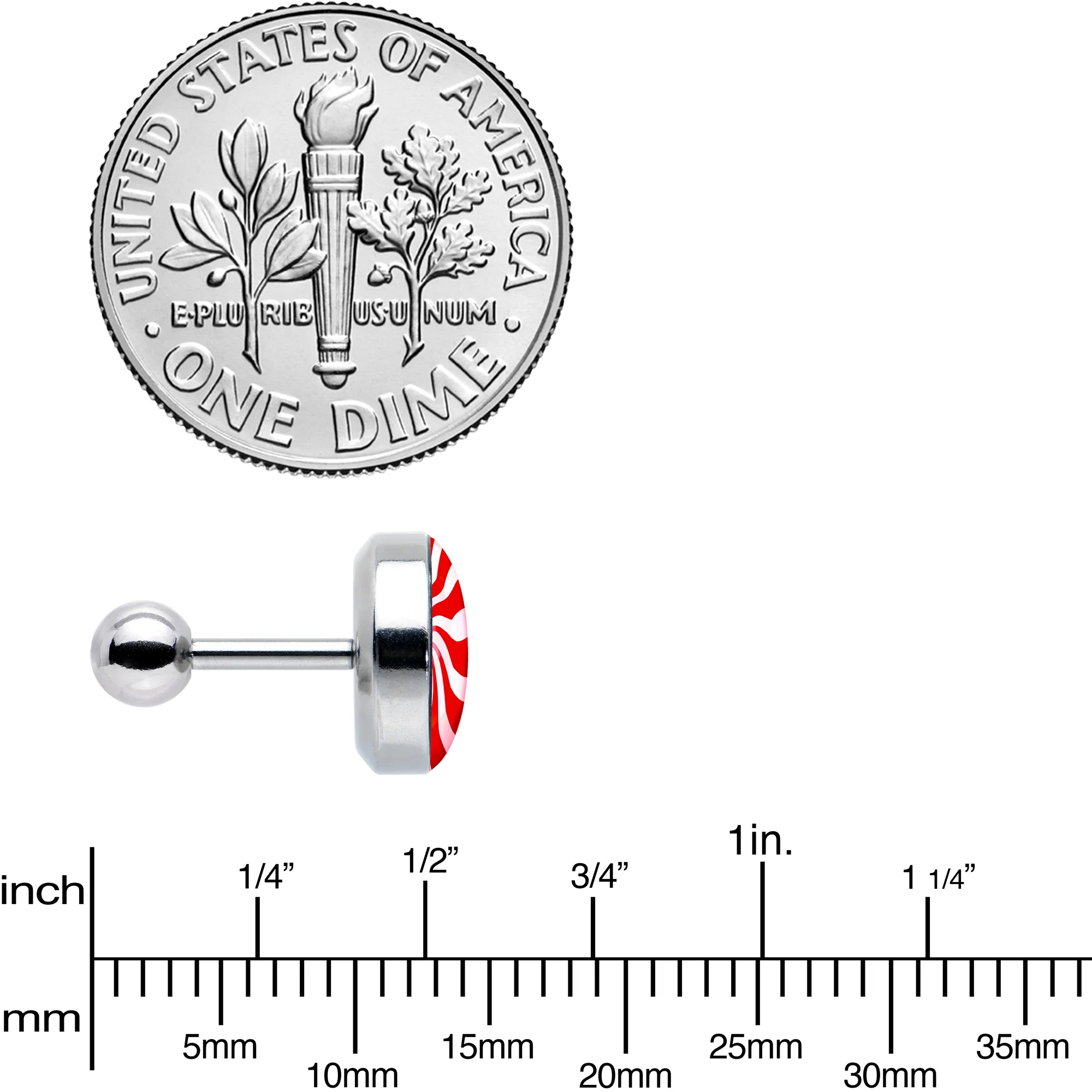 16G 1/4 Holiday Peppermint Candy Tragus Cartilage Earring - Image 8