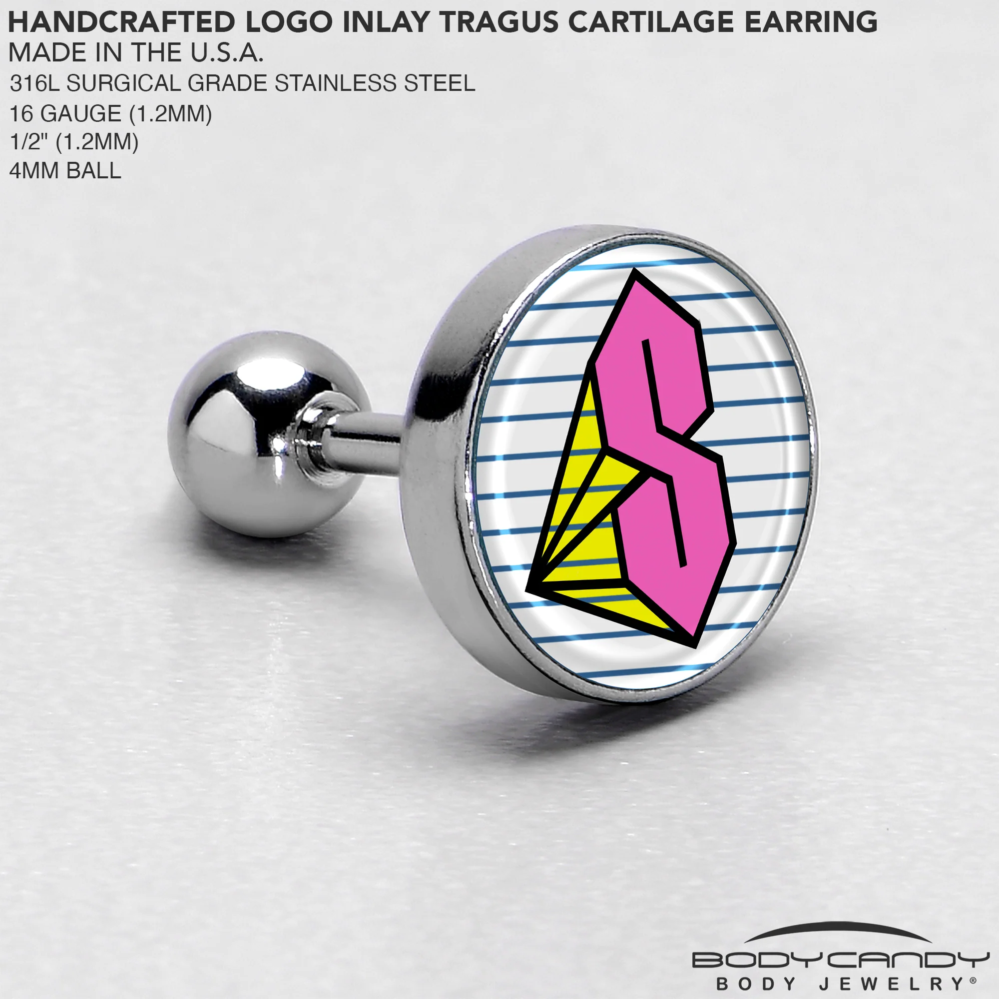 16G 1/4 Hot Pink Cool S Tragus Cartilage Earring by Onyx O - Image 4
