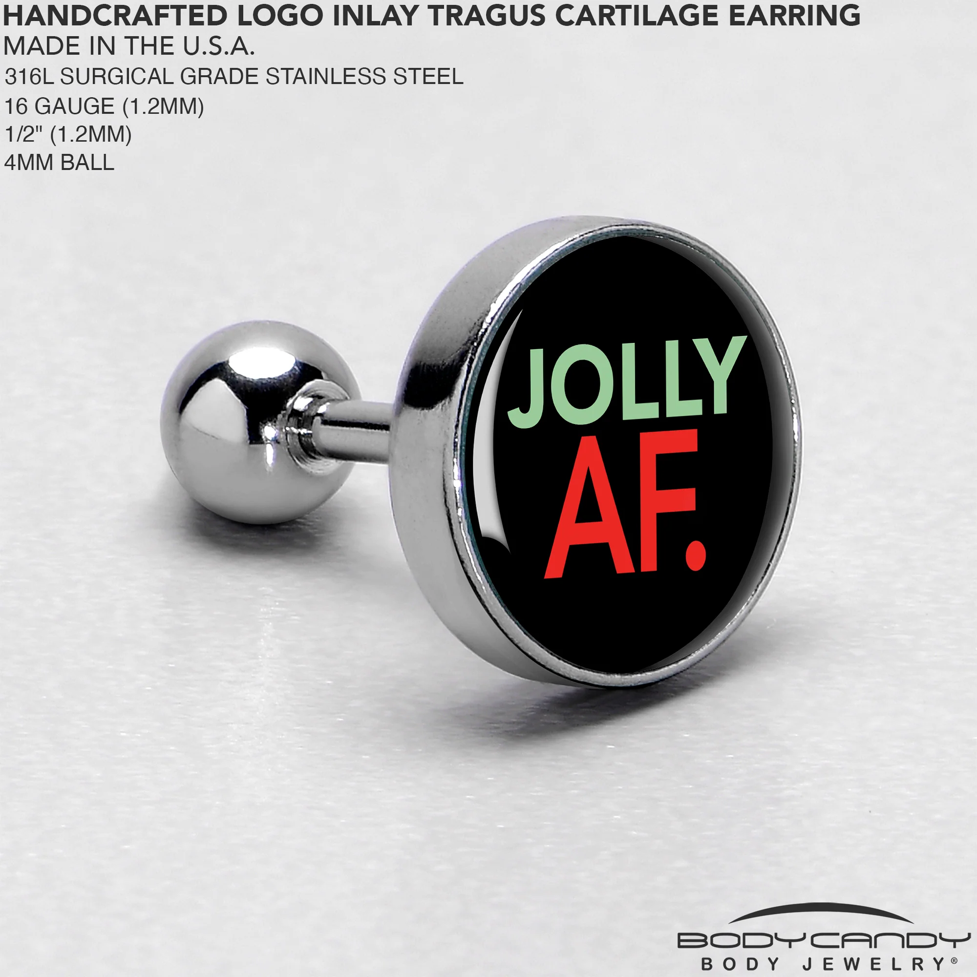 16G 1/4 Jolly AF Festive Holiday Tragus Cartilage Earring by Onyx O - Image 4