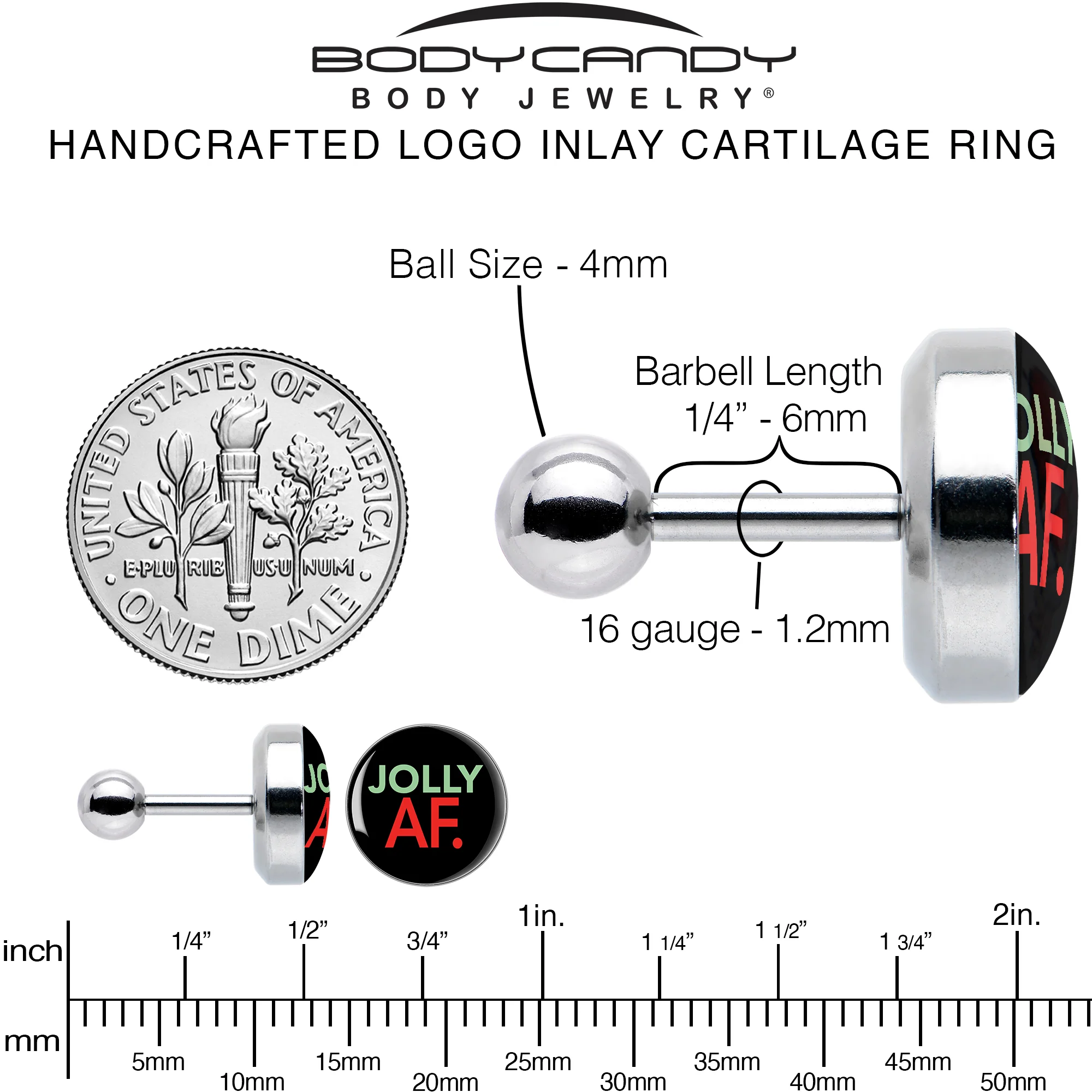 16G 1/4 Jolly AF Festive Holiday Tragus Cartilage Earring by Onyx O - Image 6
