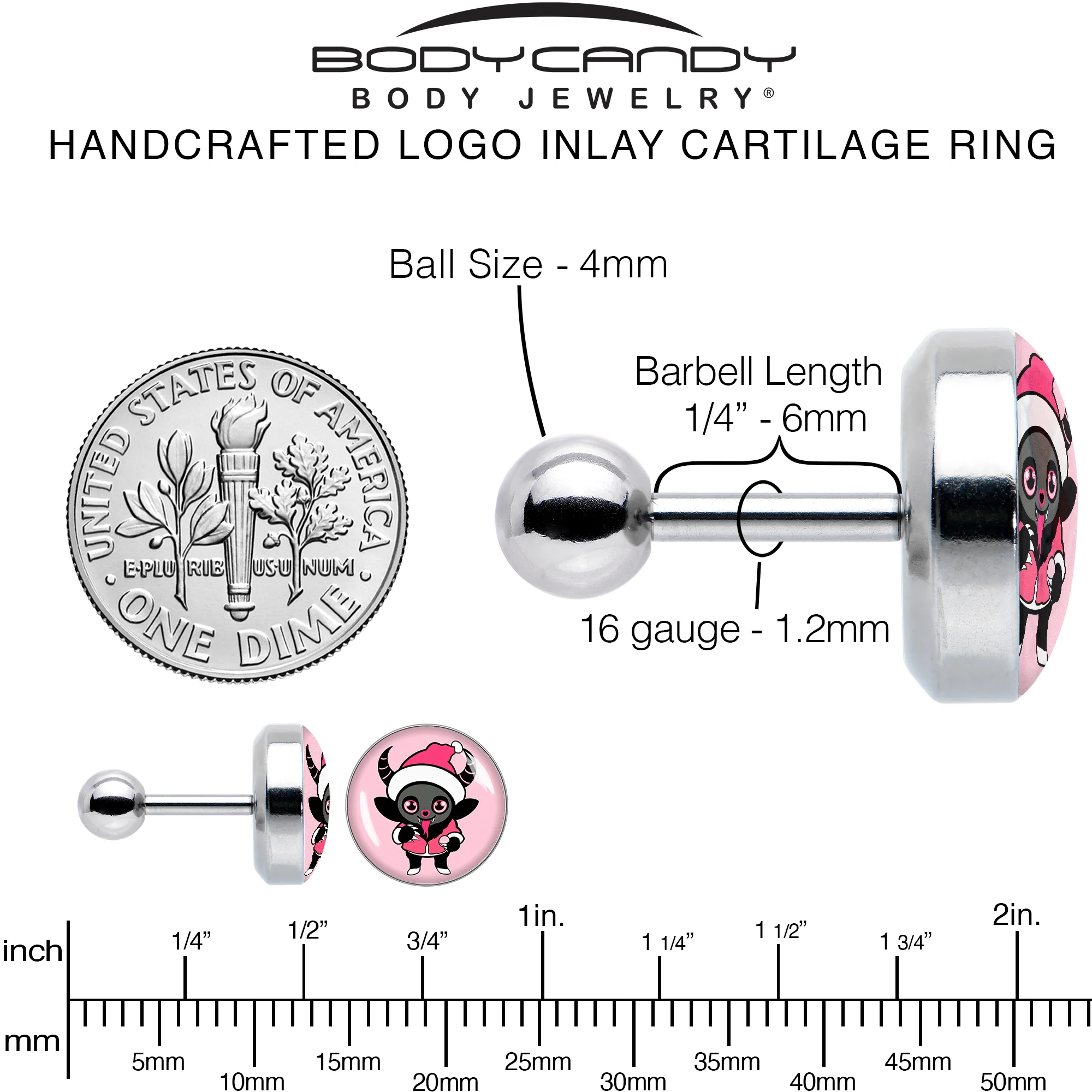 16G 1/4 Krampus Cutie Tragus Cartilage Earring by Onyx O - Image 6