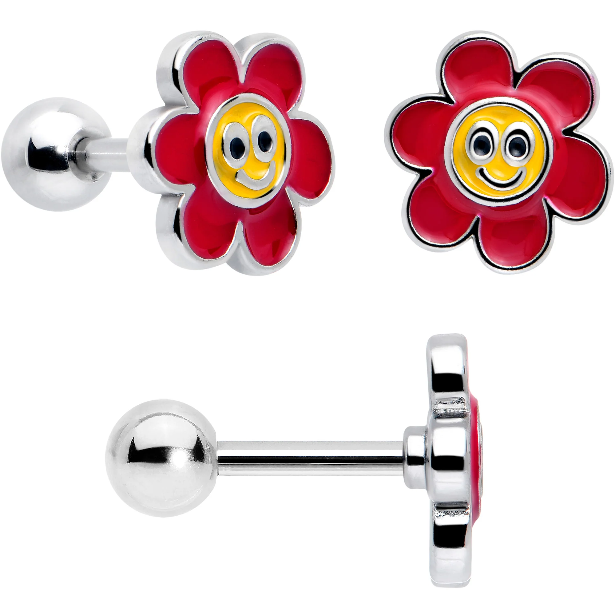 16G 1/4 Ladybug Hippie Flower Cartilage Tragus Earring Set of 3 - Image 4
