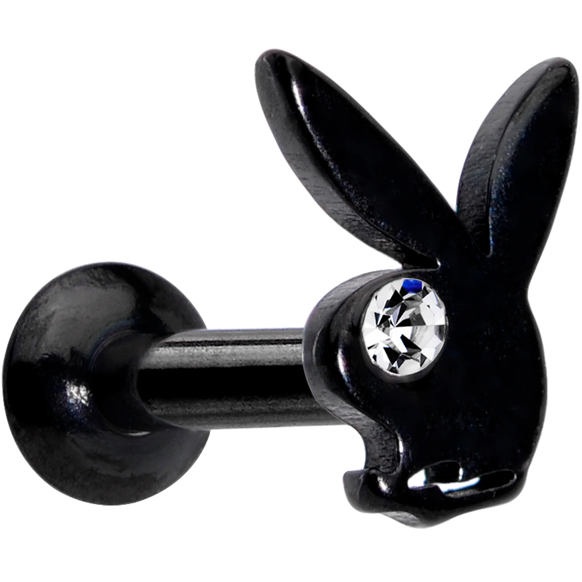 16G 1/4 Licensed Playboy Clear CZ Black Internal Thread Labret
