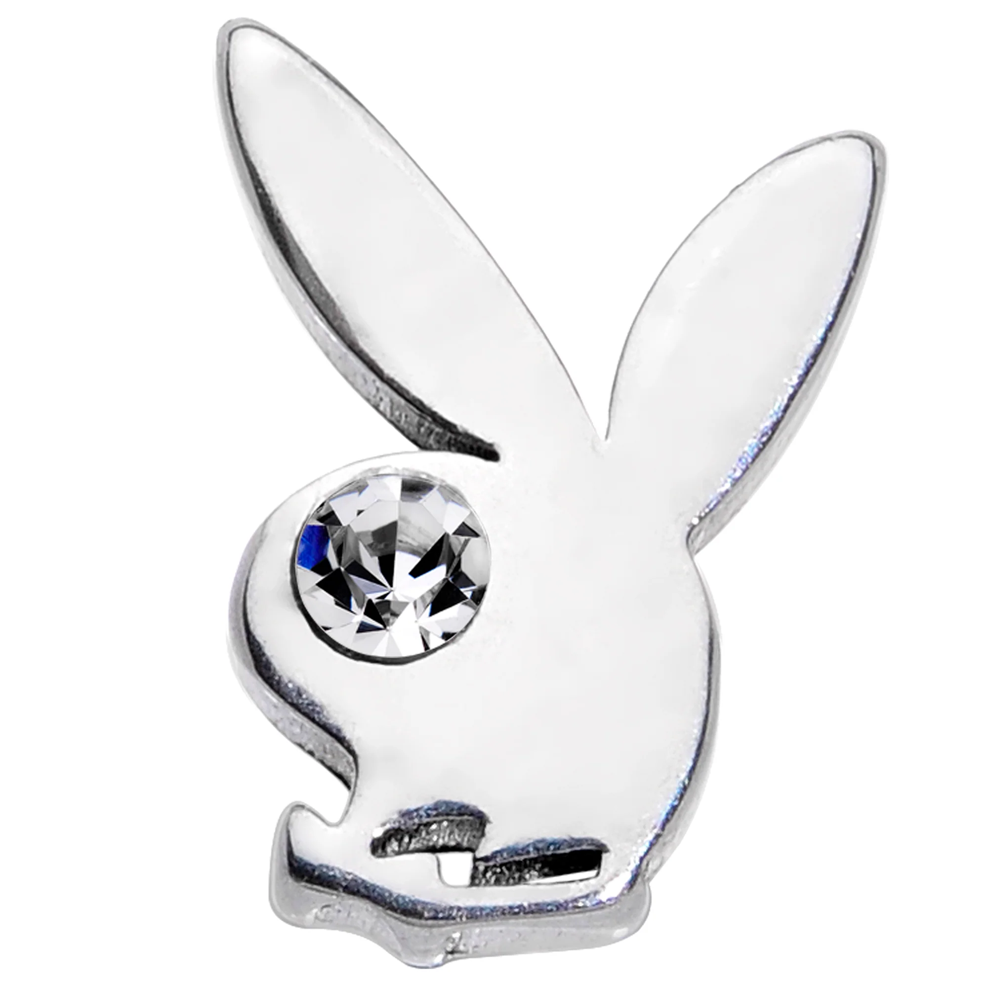 16G 1/4 Licensed Playboy Clear CZ Gem Internally Threaded Labret - Image 2