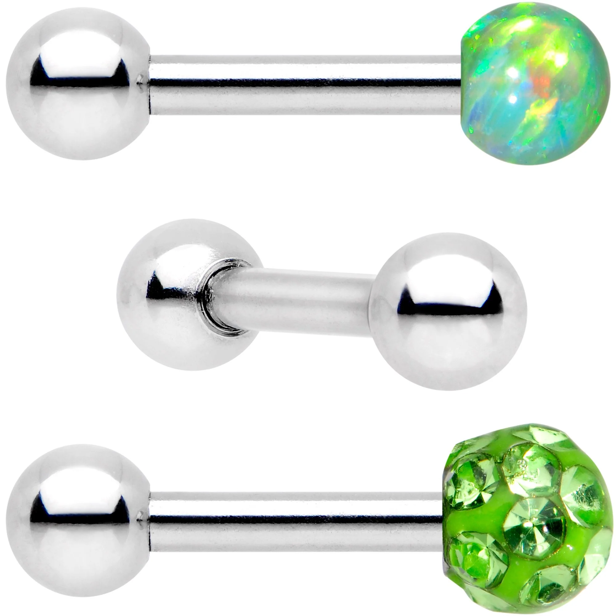16G 1/4 Lime Faux Opal Ball Cartilage Tragus Earring 3 Pack Set - Image 2