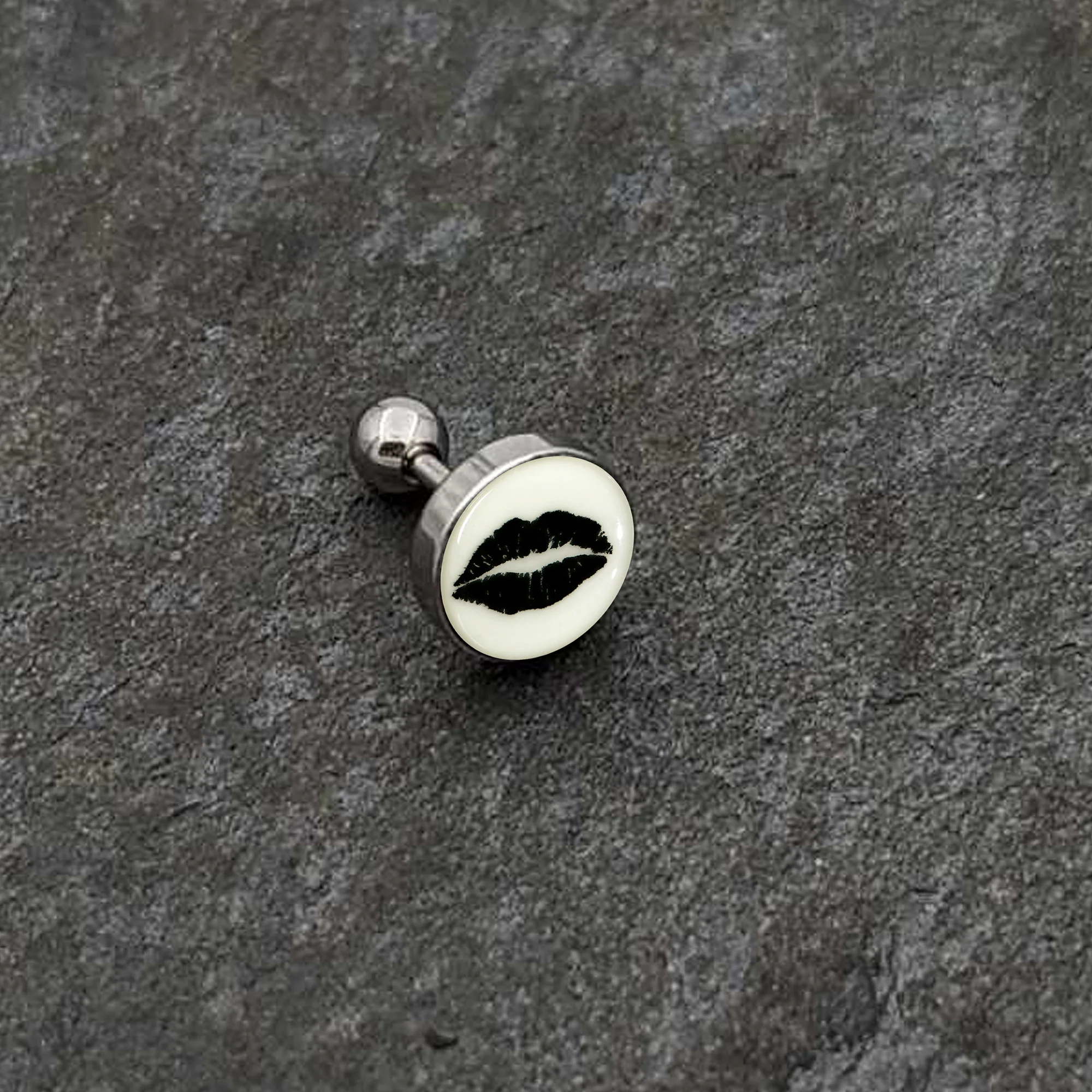16G 1/4 Lipstick Kiss Black Glow in the Dark Cartilage Earring by Onyx O - Image 5