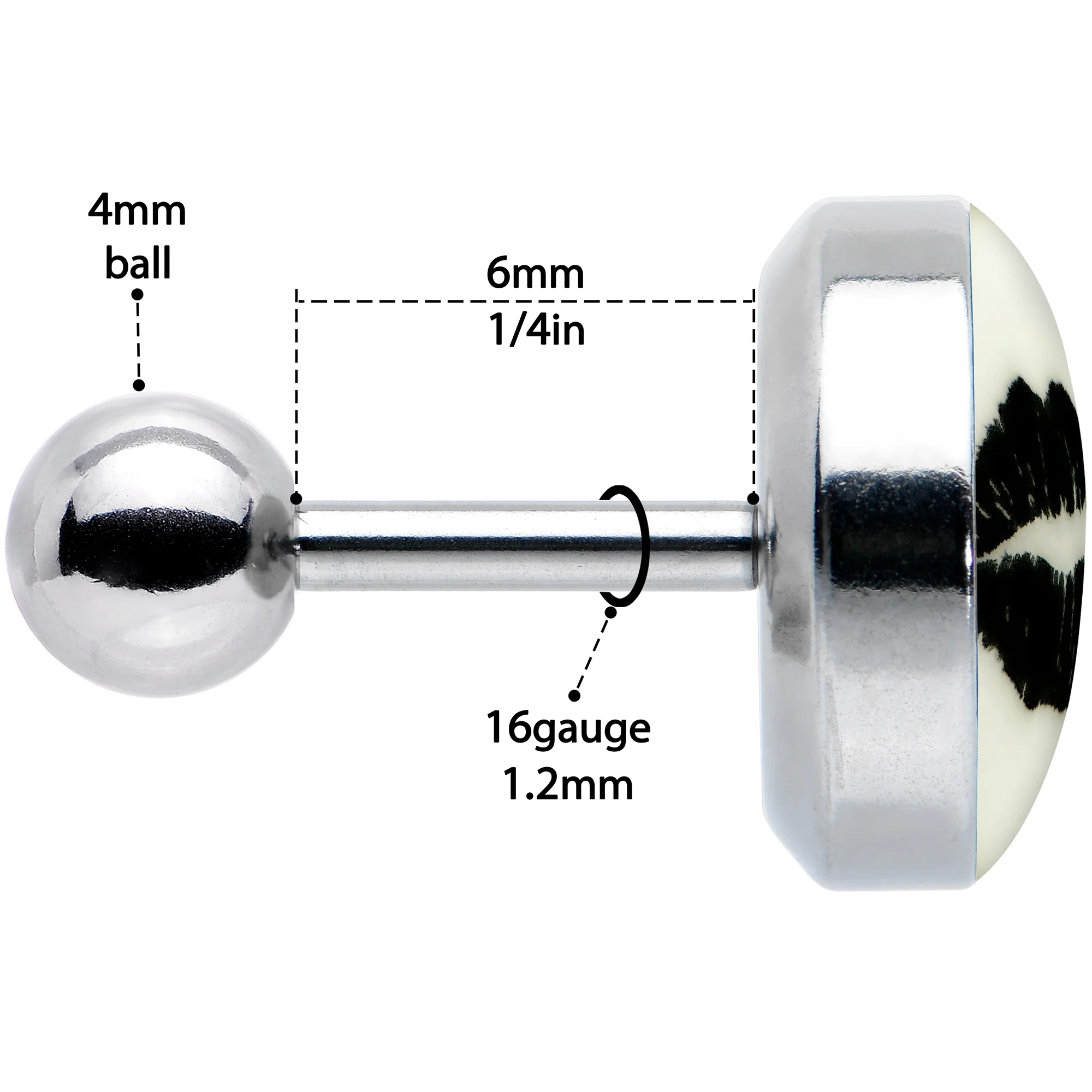 16G 1/4 Lipstick Kiss Black Glow in the Dark Cartilage Earring by Onyx O - Image 7