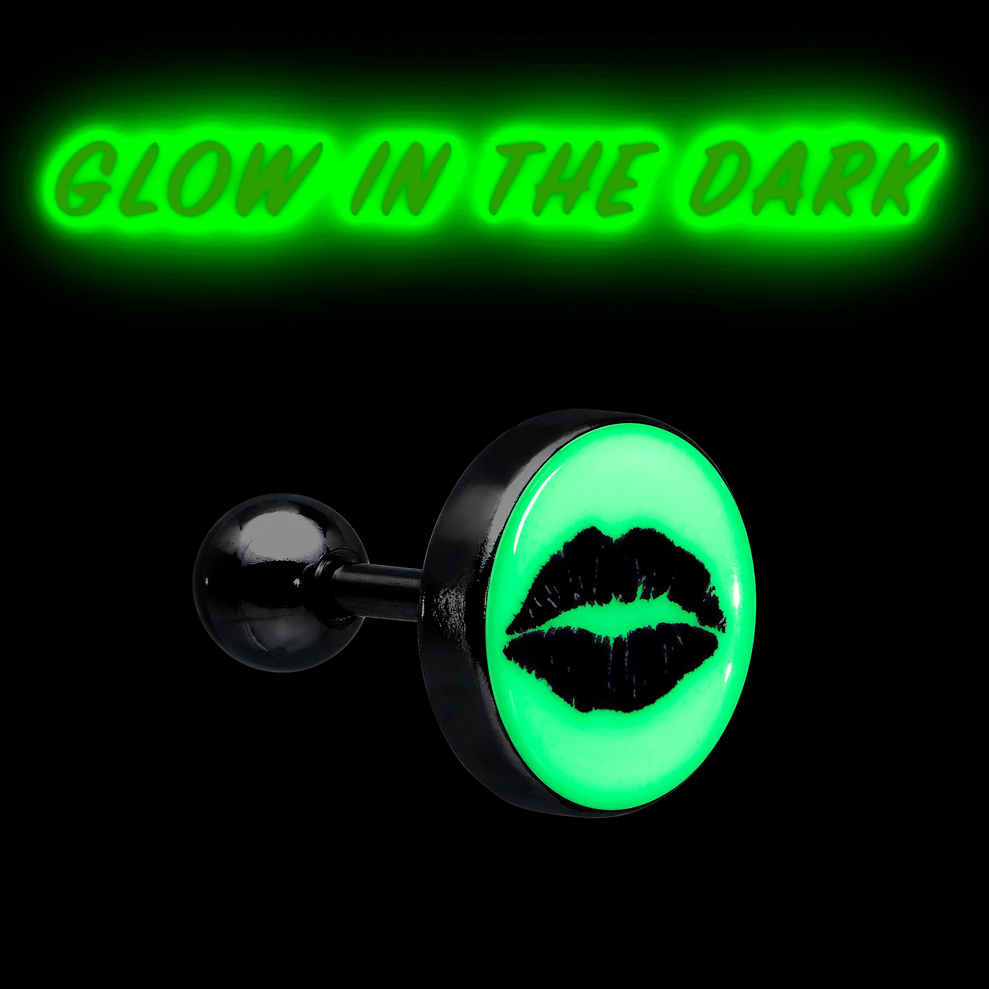 16G 1/4 Lipstick Kiss Black Glow in the Dark Cartilage Earring by Onyx O - Image 8