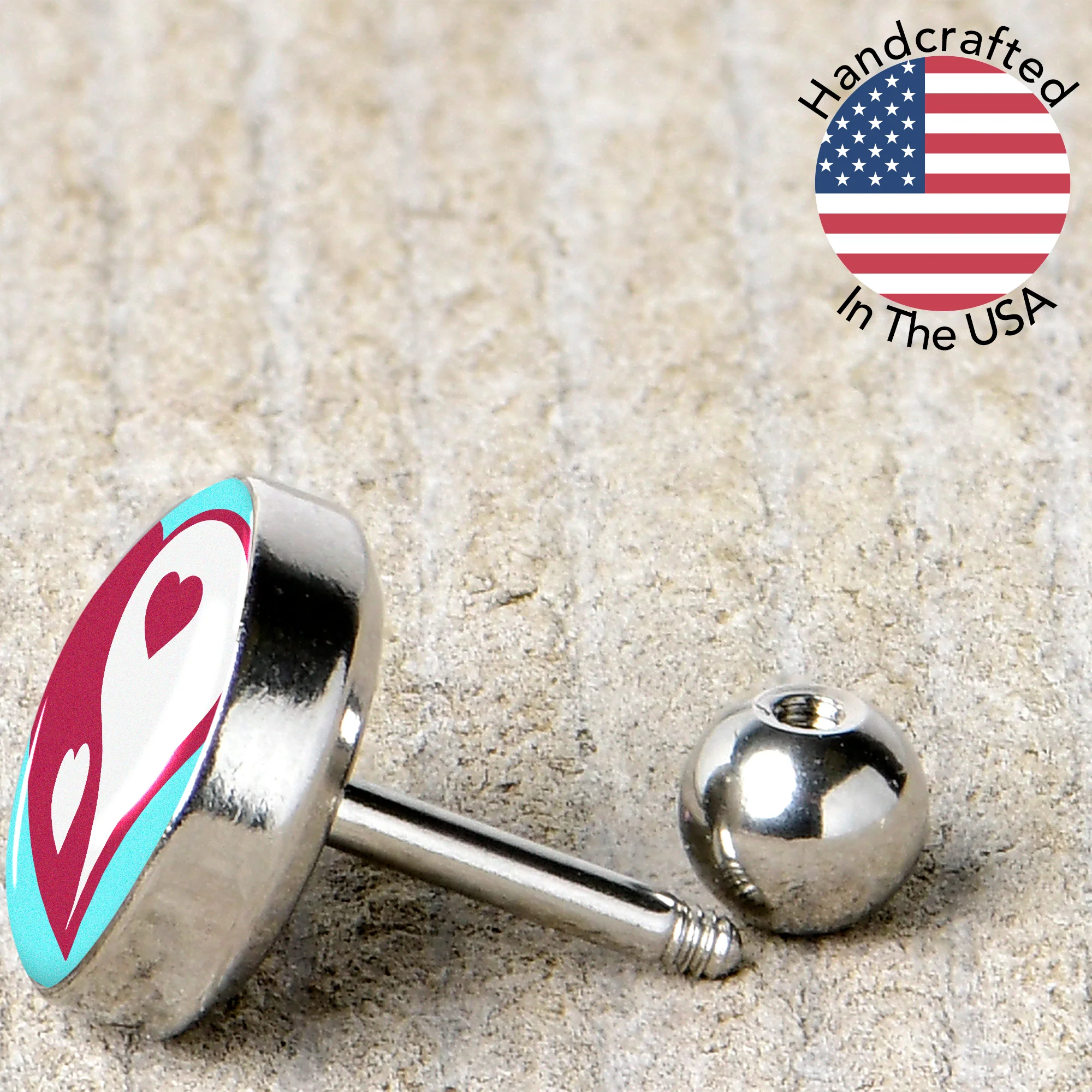 16G 1/4 Love Yin Yang Heart Cartilage Tragus Earring by Onyx O - Image 5
