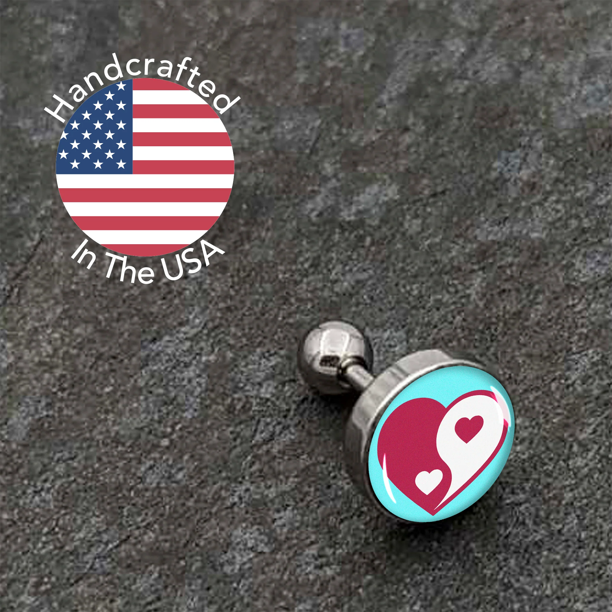 16G 1/4 Love Yin Yang Heart Cartilage Tragus Earring by Onyx O - Image 6