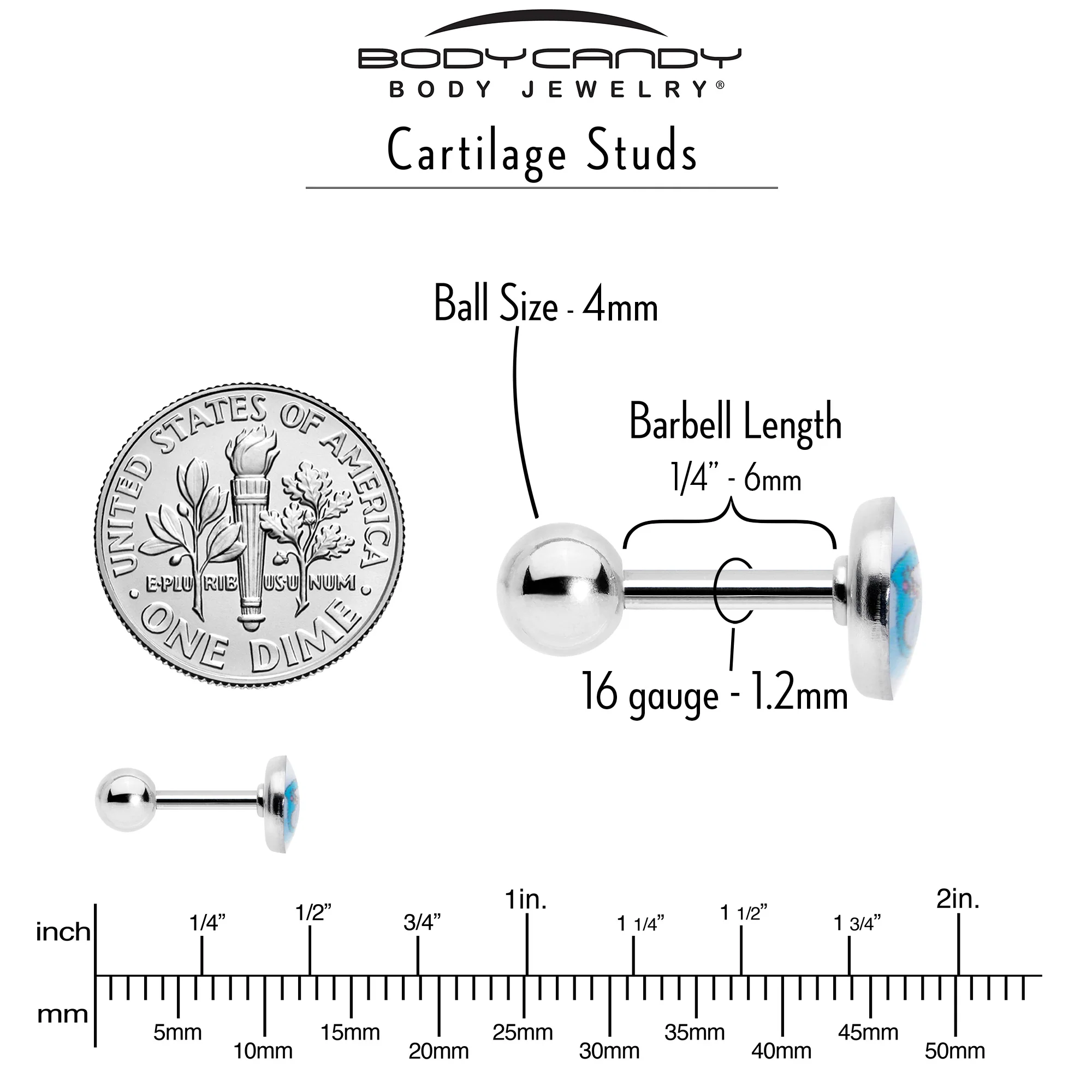 16G 1/4 Loving Blue Whales Cartilage Tragus Stud - Image 5