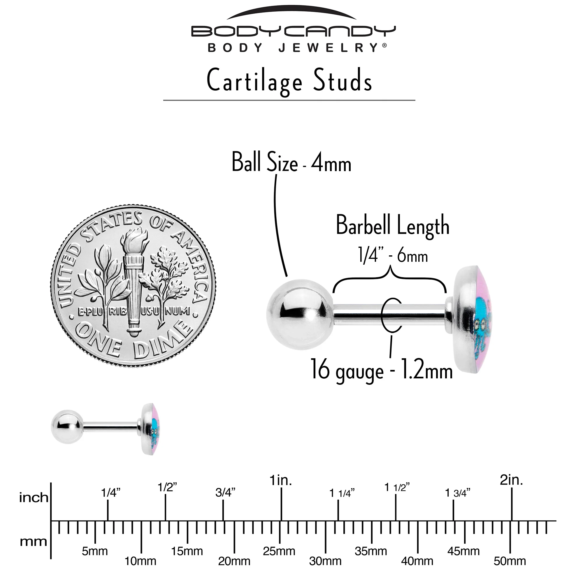 16G 1/4 Loving Octopus Duo Cartilage Tragus Earring - Image 5
