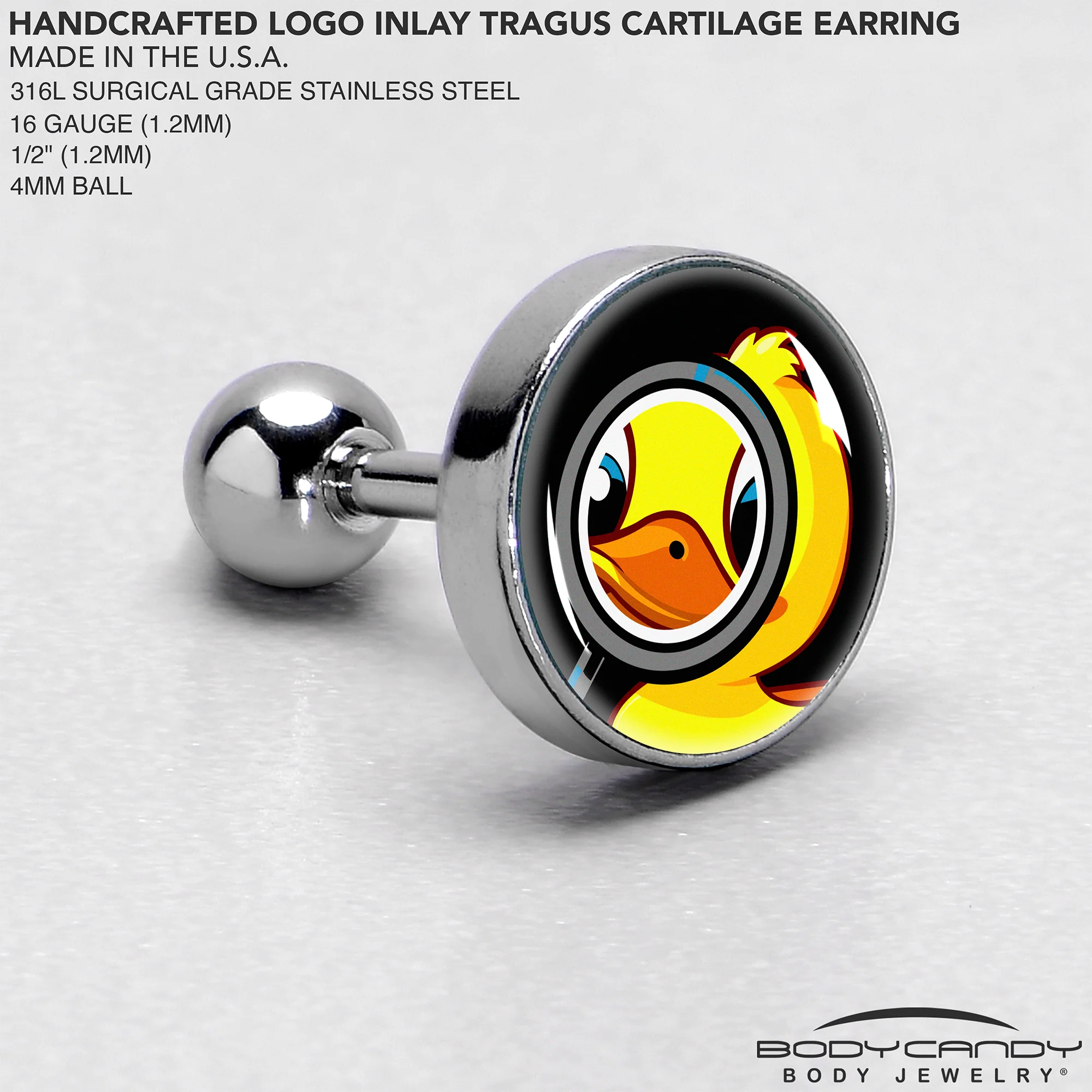 16G 1/4 Magnified Yellow Duck Cartilage Tragus Earring by Onyx O - Image 4